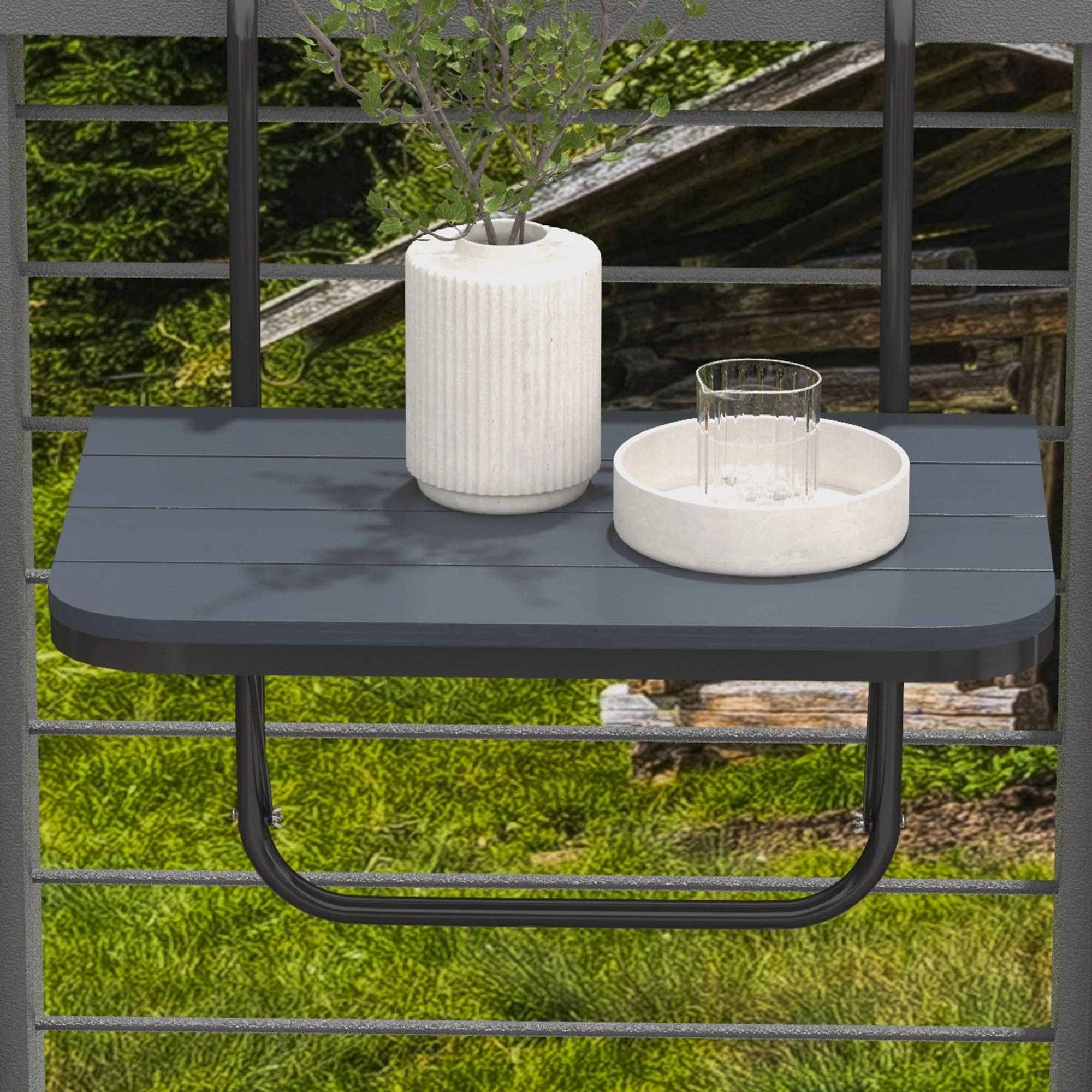 Outsunny Mesa Colgante De Balcón Plegable De Aluminio 60x40x55-64 Cm Negro - Image 4