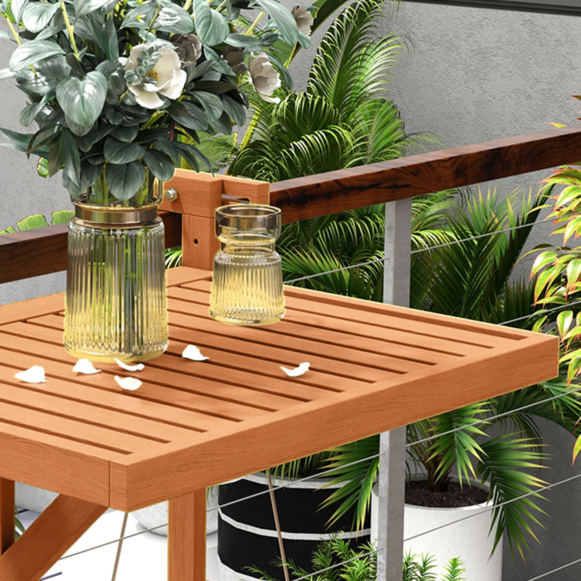 Outsunny Mesa Colgante De Balcón Plegable De Madera 68x65x40,5-55 Cm Natural - Image 4