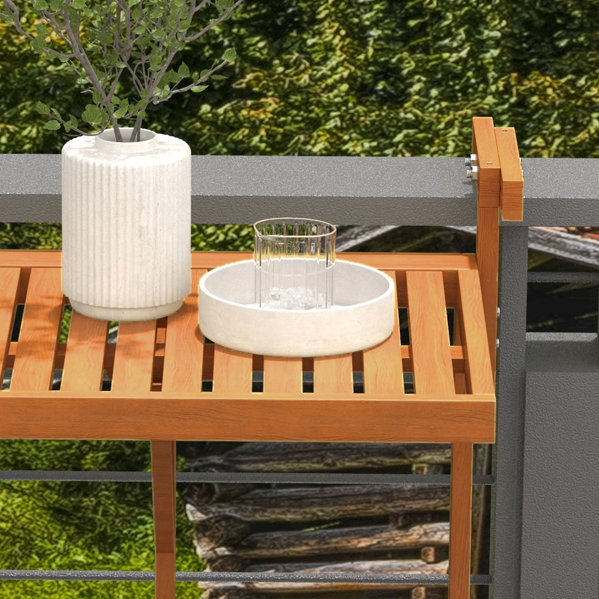 Outsunny Mesa Colgante De Balcón Plegable De Madera 68x65x40,5-55 Cm Natural - Image 6