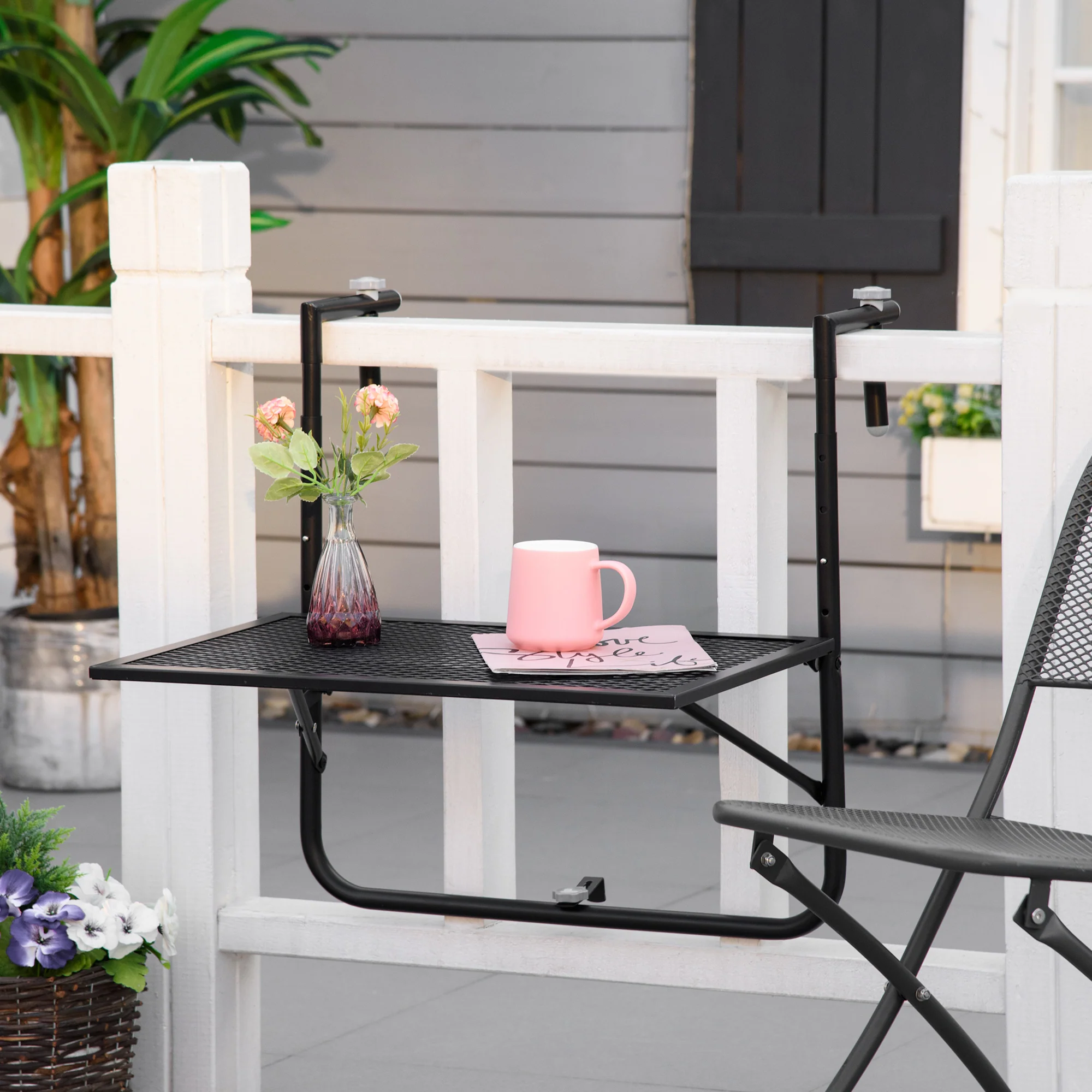 Outsunny Mesa Colgante De Balcón Plegable De Metal 60x60x57-72 Cm Negro - Image 2