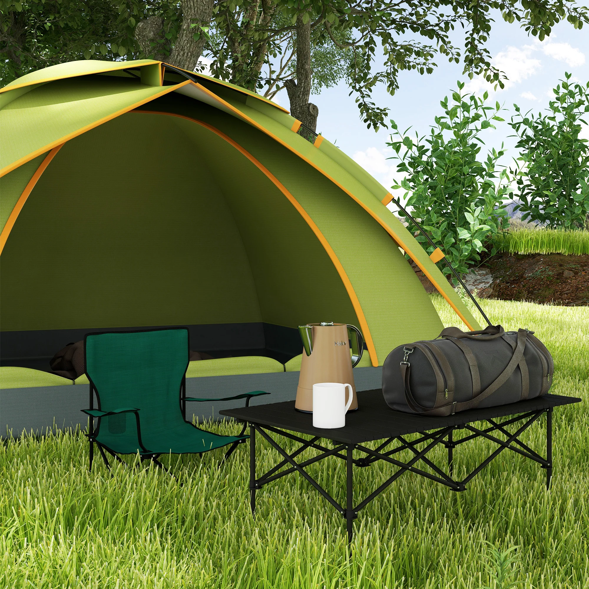 Outsunny Mesa De Camping Plegable Con Tapa Enrollable 95x55x50 Cm Negro - Image 2