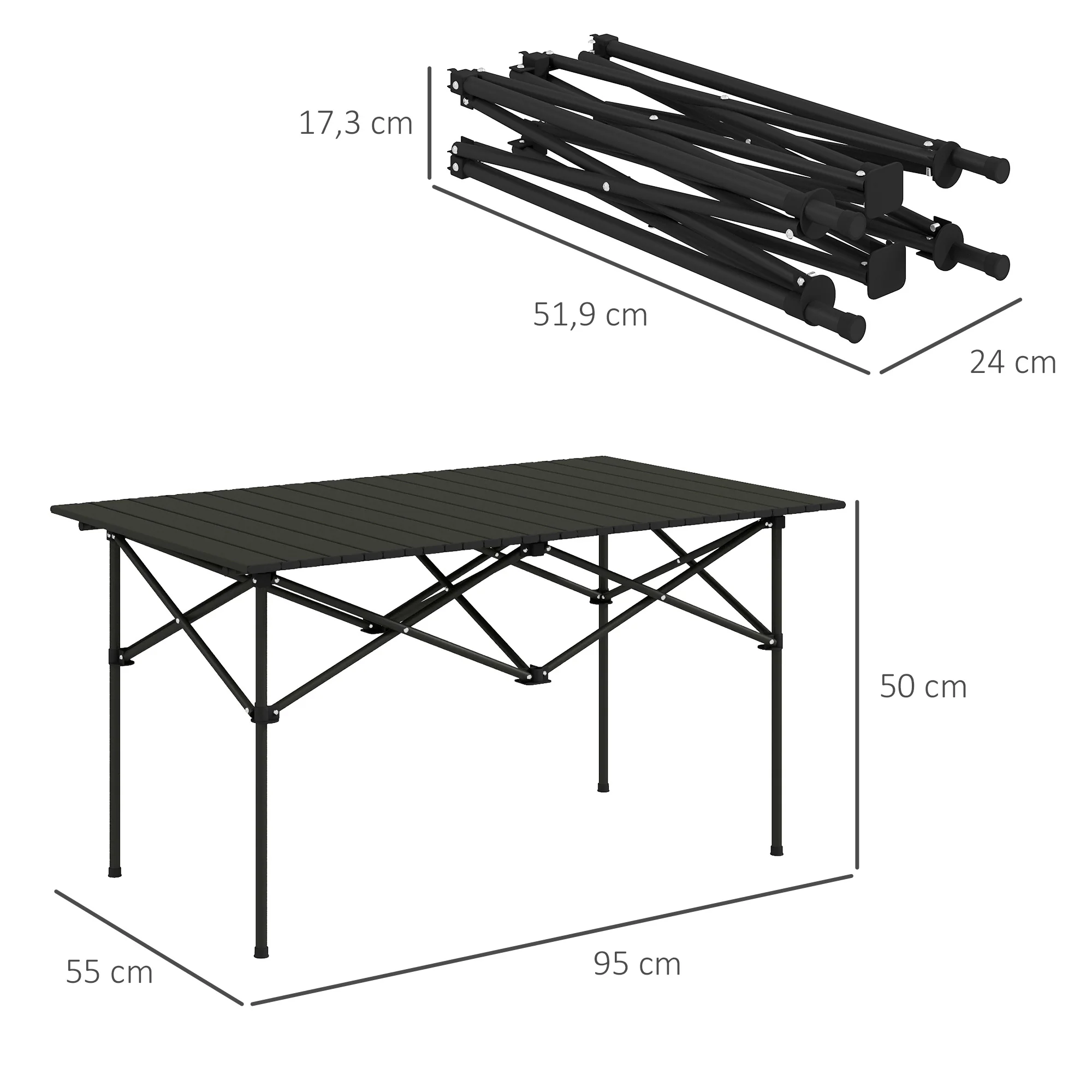 Outsunny Mesa De Camping Plegable Con Tapa Enrollable 95x55x50 Cm Negro - Image 3