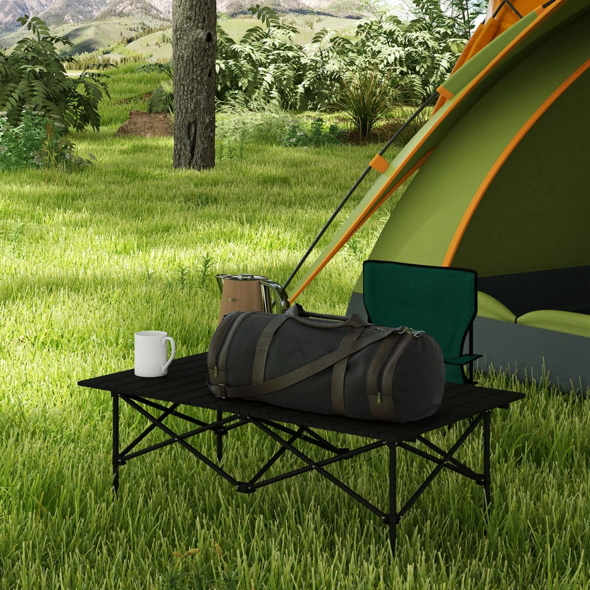 Outsunny Mesa De Camping Plegable Con Tapa Enrollable 95x55x50 Cm Negro - Image 4