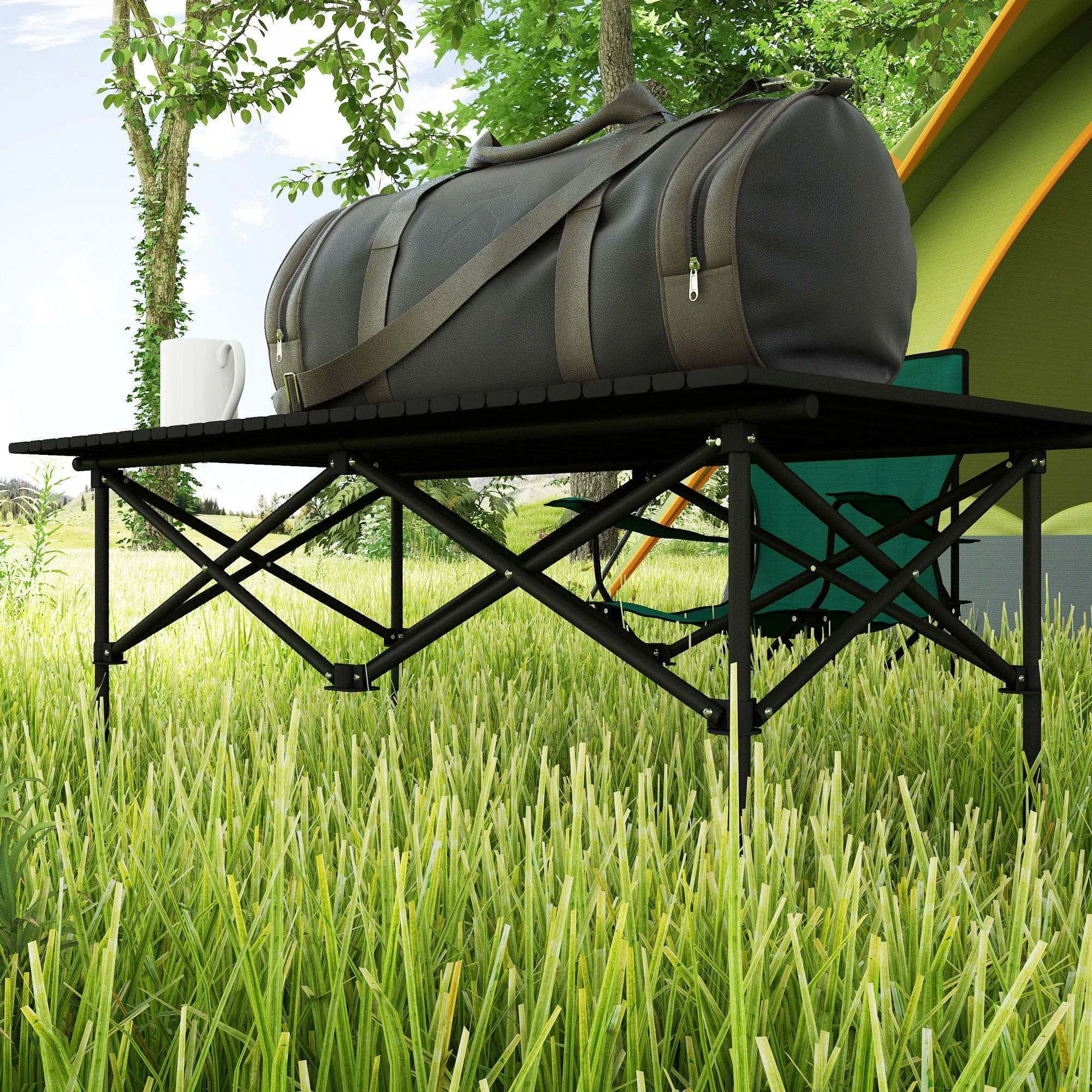 Outsunny Mesa De Camping Plegable Con Tapa Enrollable 95x55x50 Cm Negro - Image 5