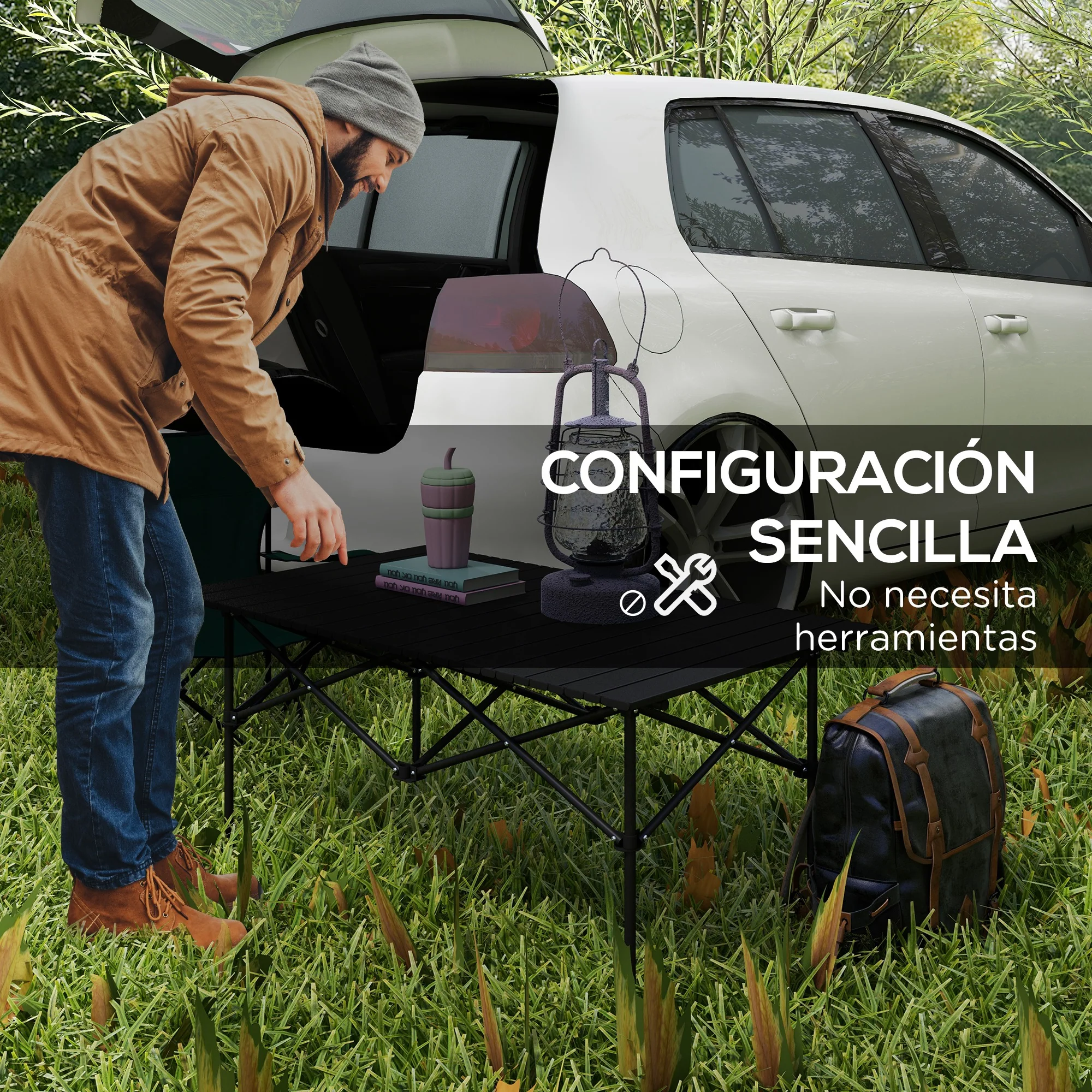 Outsunny Mesa De Camping Plegable Con Tapa Enrollable 95x55x50 Cm Negro - Image 6