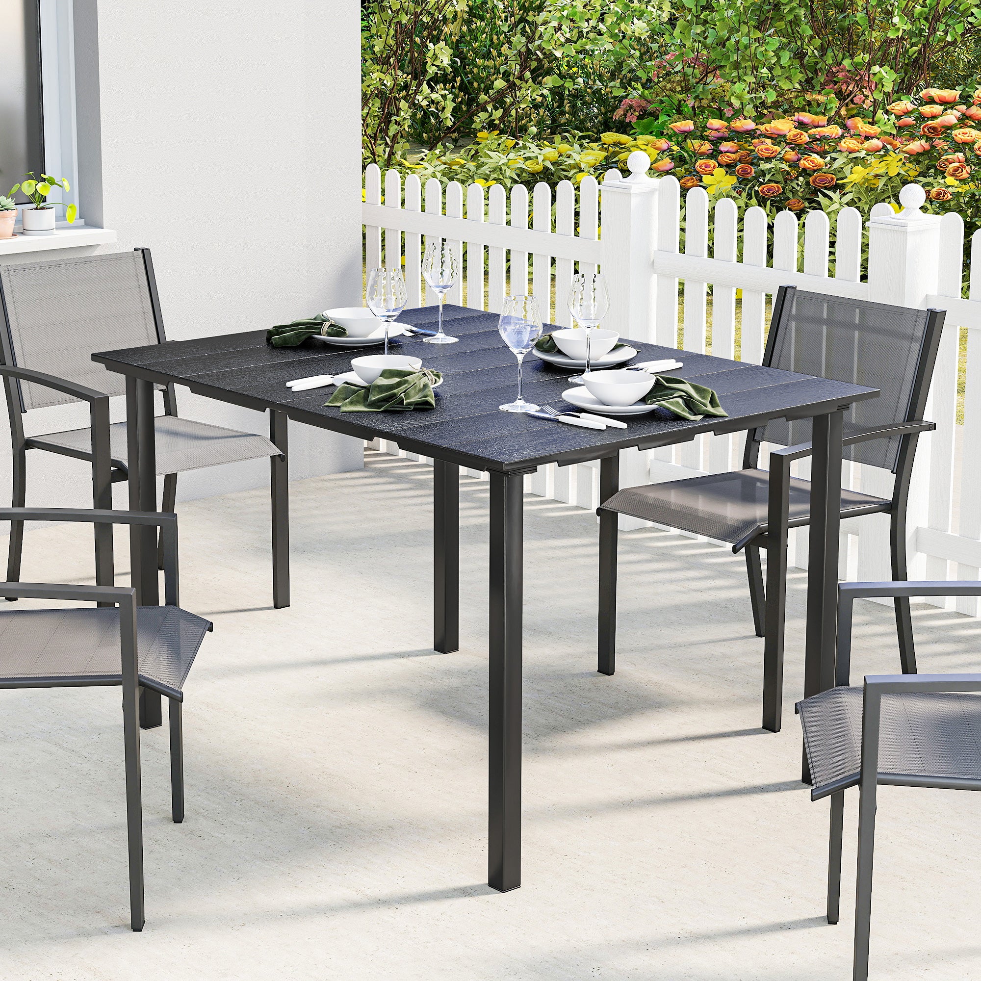 Outsunny Mesa De Comedor De Jardín Rectangular Con Encimera De Hdpe Negro - Image 2