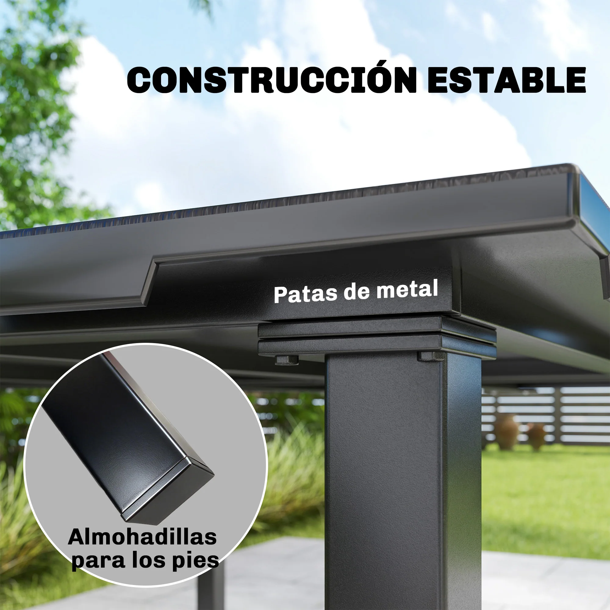 Outsunny Mesa De Comedor De Jardín Rectangular Con Encimera De Hdpe Negro - Image 6
