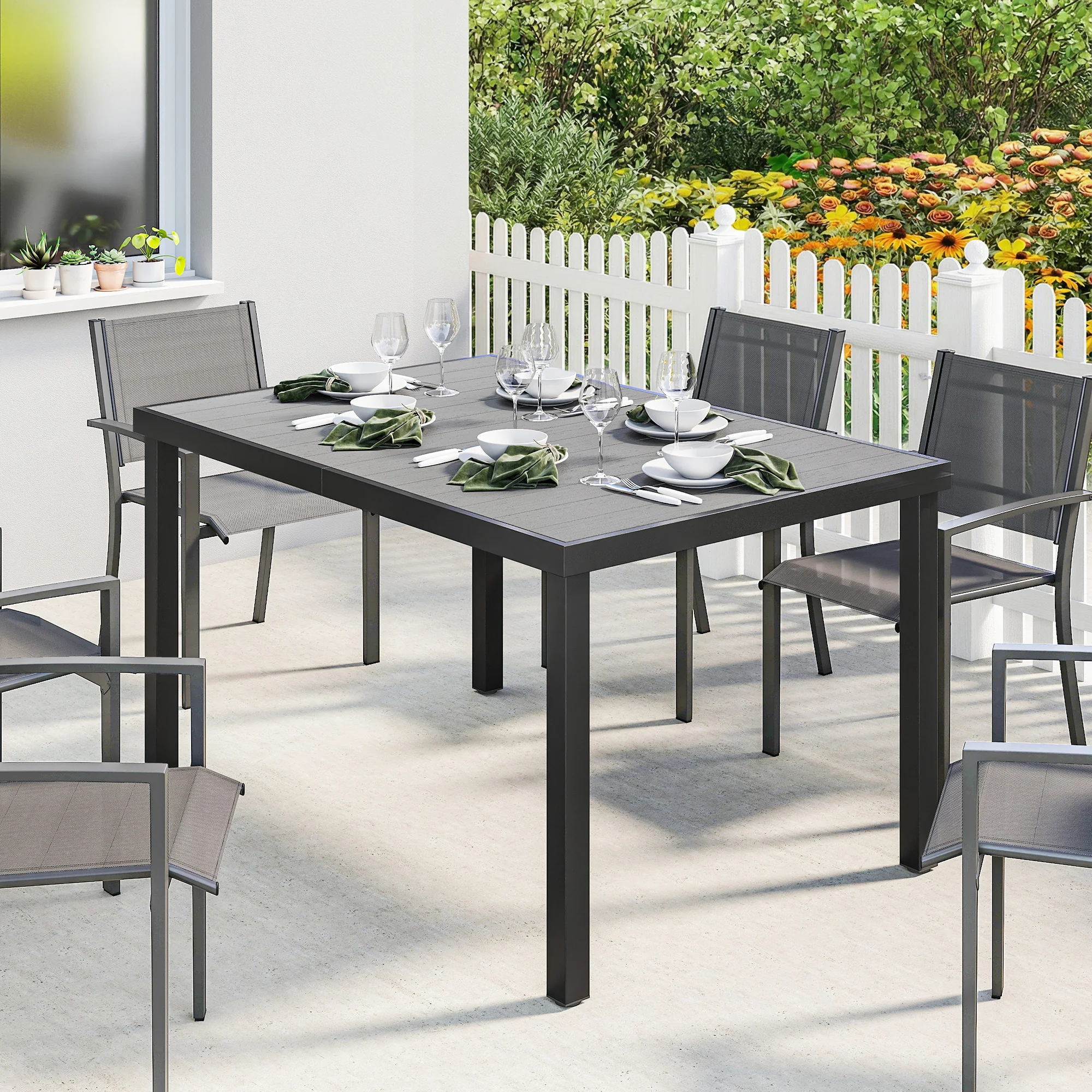 Outsunny Mesa De Comedor De Jardín Rectangular Con Estructura De Acero Gris - Image 2