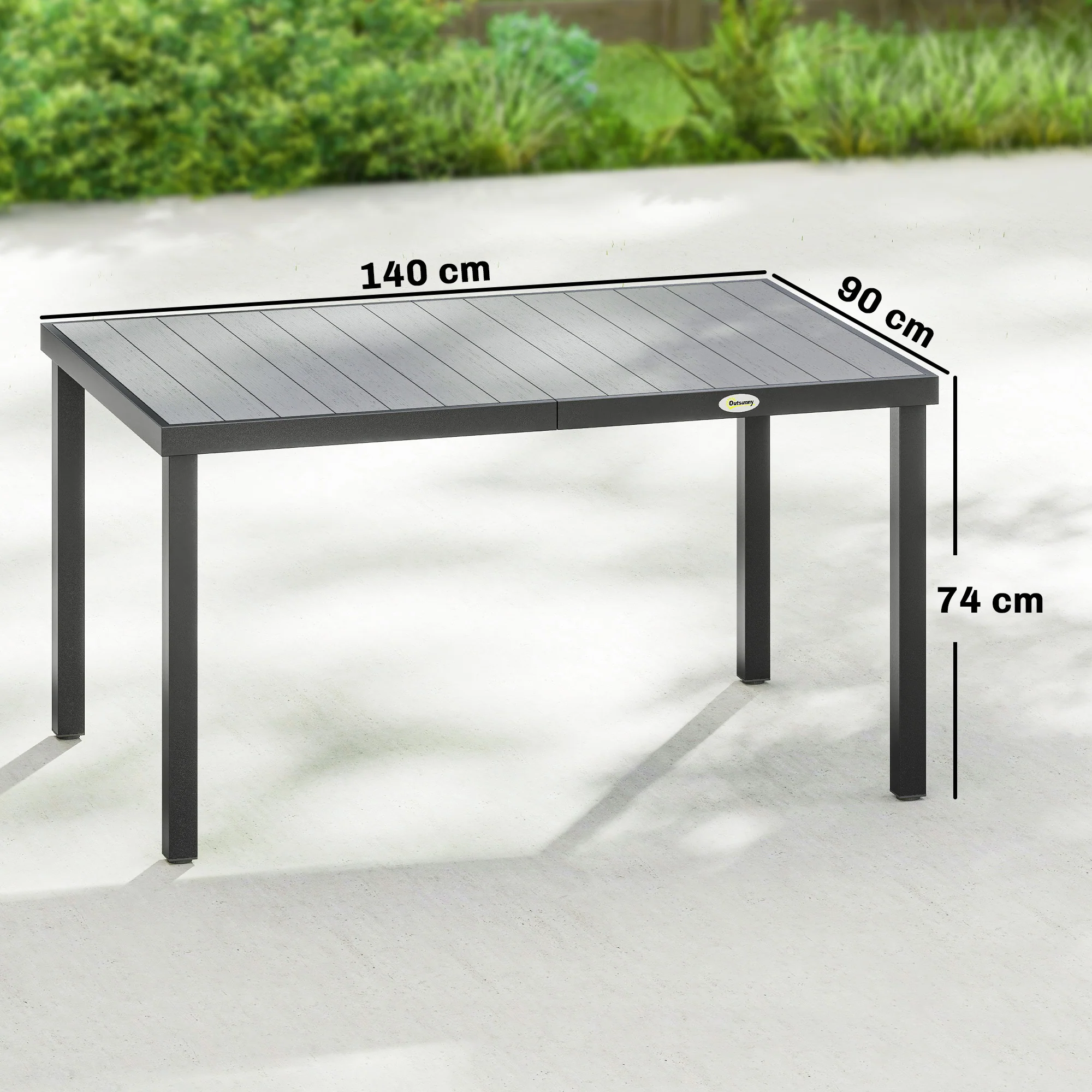 Outsunny Mesa De Comedor De Jardín Rectangular Con Estructura De Acero Gris - Image 3