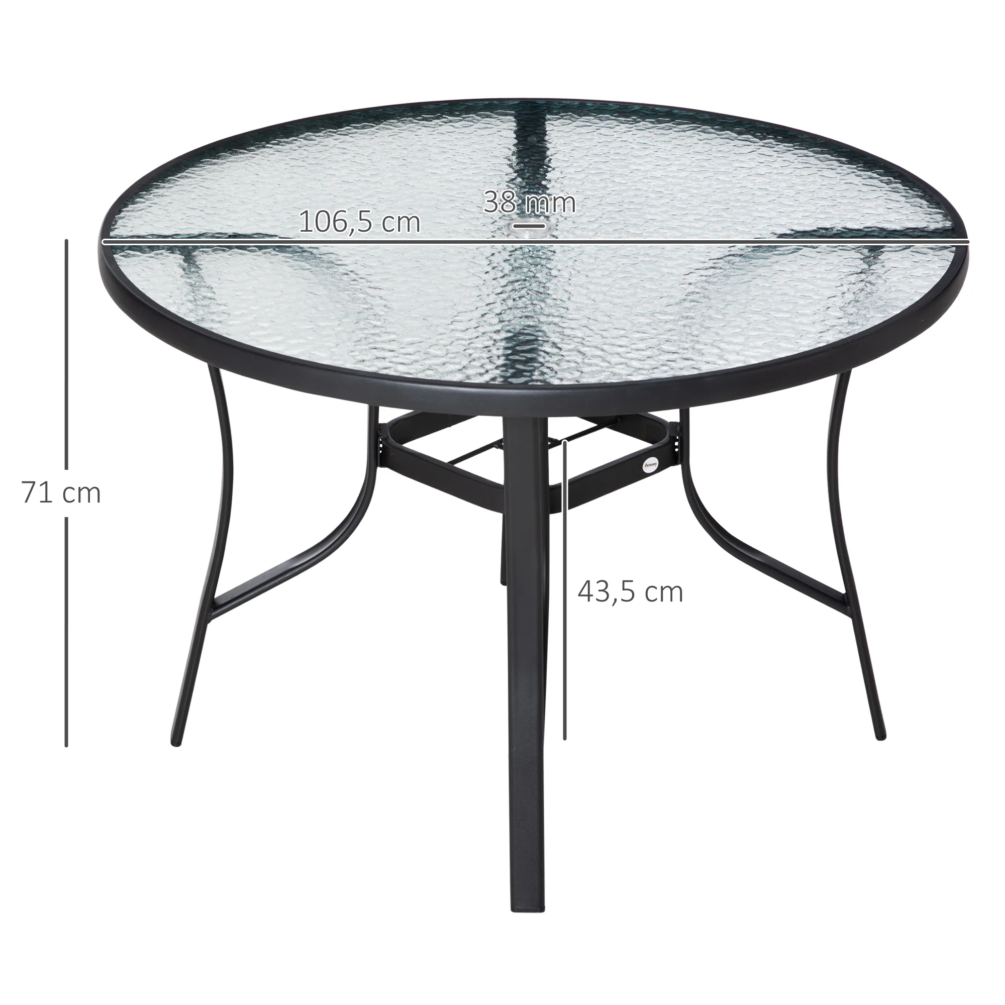Outsunny Mesa De Cristal De Jardín Con Agujero Para Sombrilla Acero Ø106,5x71cm - Image 3