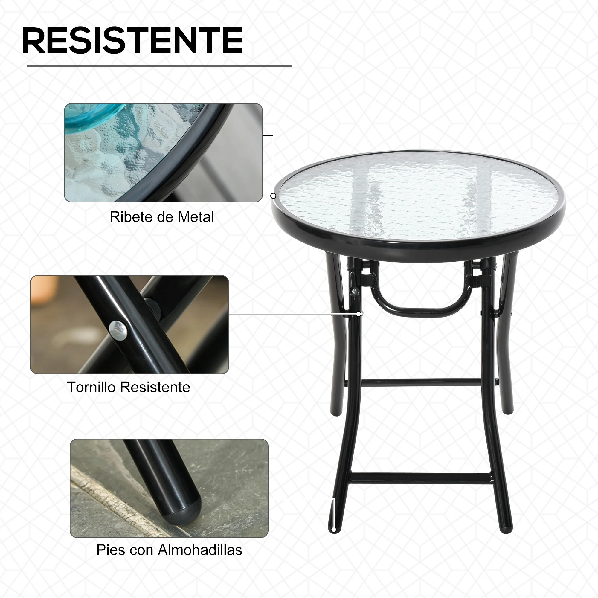 Outsunny Mesa De Cristal Redonda Plegable Con Hebilla De Seguridad Jardín Ø45 Cm - Image 6