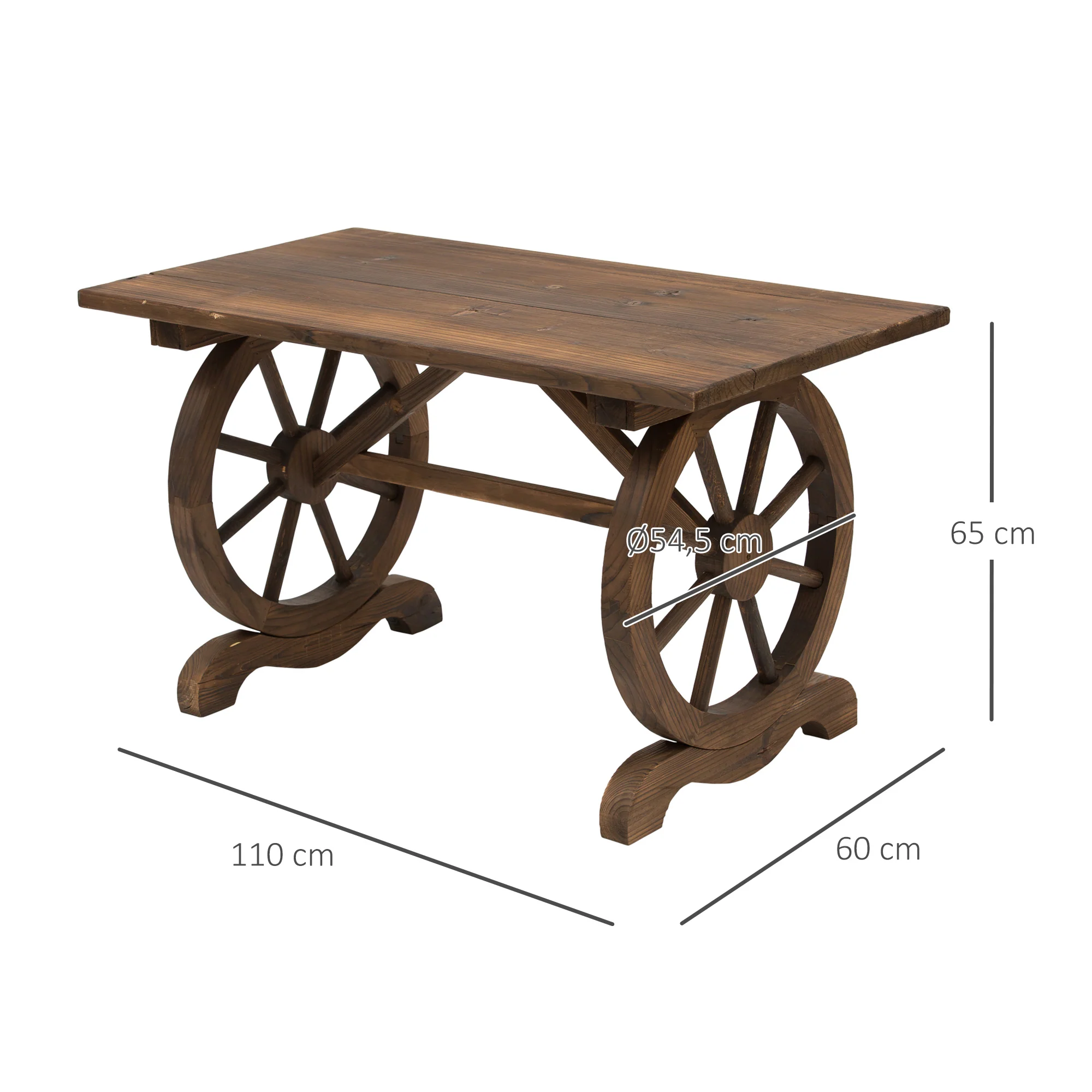 Outsunny Mesa De Jardín De Madera 110x60x65 Cm Con Patas En Forma De Rueda - Image 3