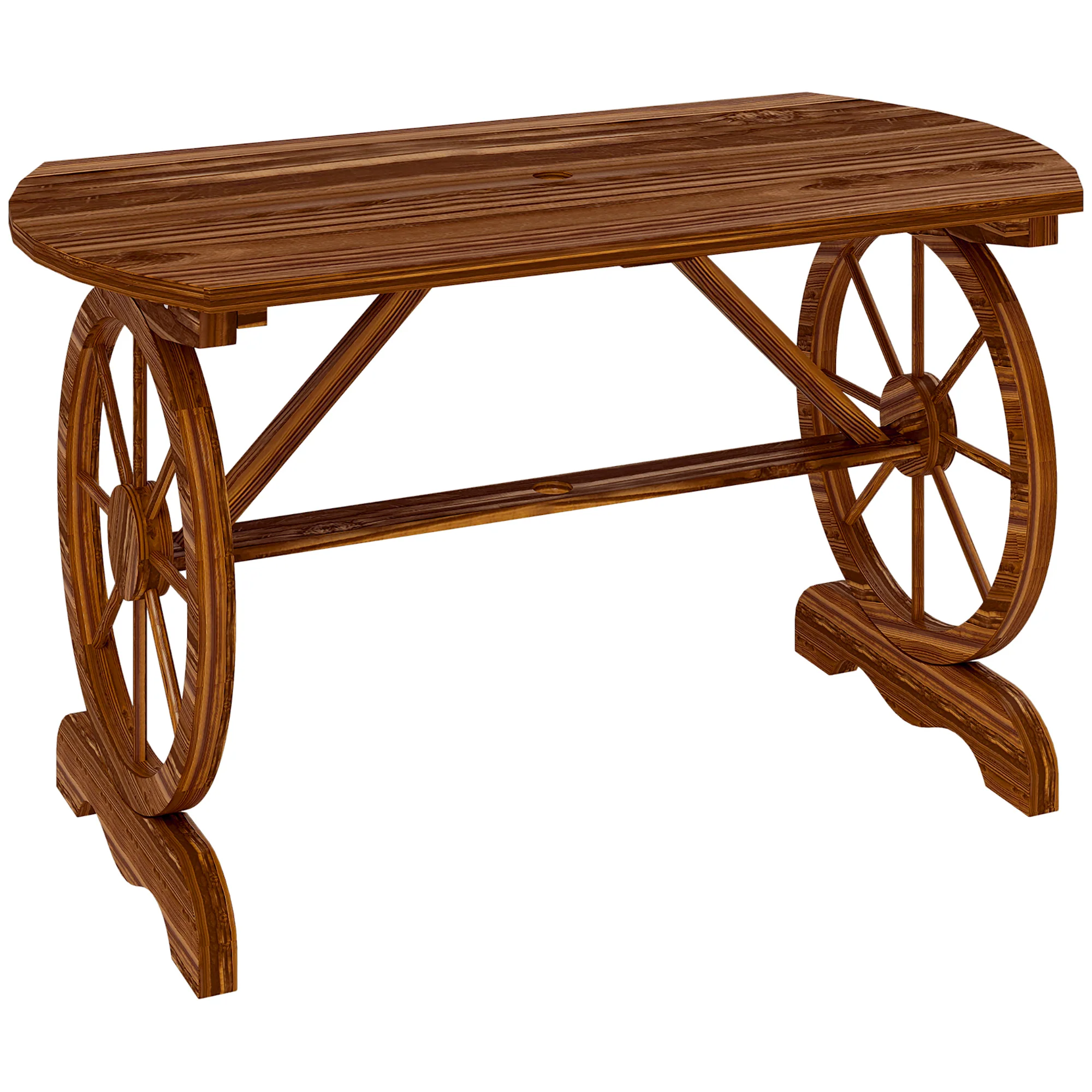 Outsunny Mesa De Jardín De Madera 120x63x70 Cm Con Patas En Forma De Rueda