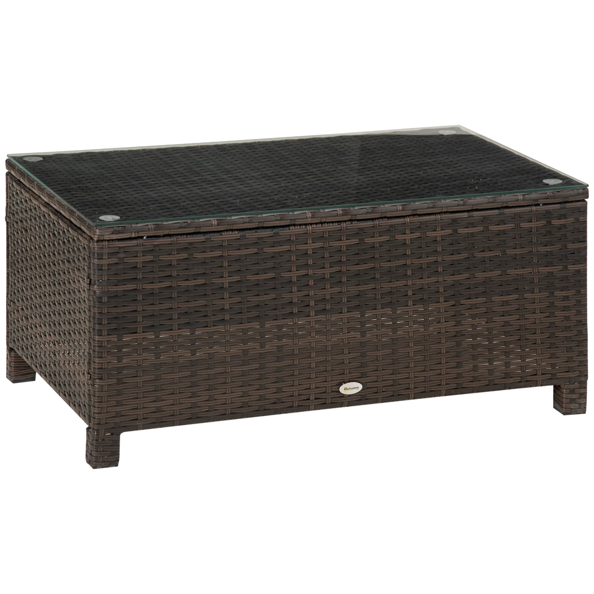 Outsunny Mesa De Jardín De Ratán Sintético Con Vidrio Templado 85x50x39cm Marrón