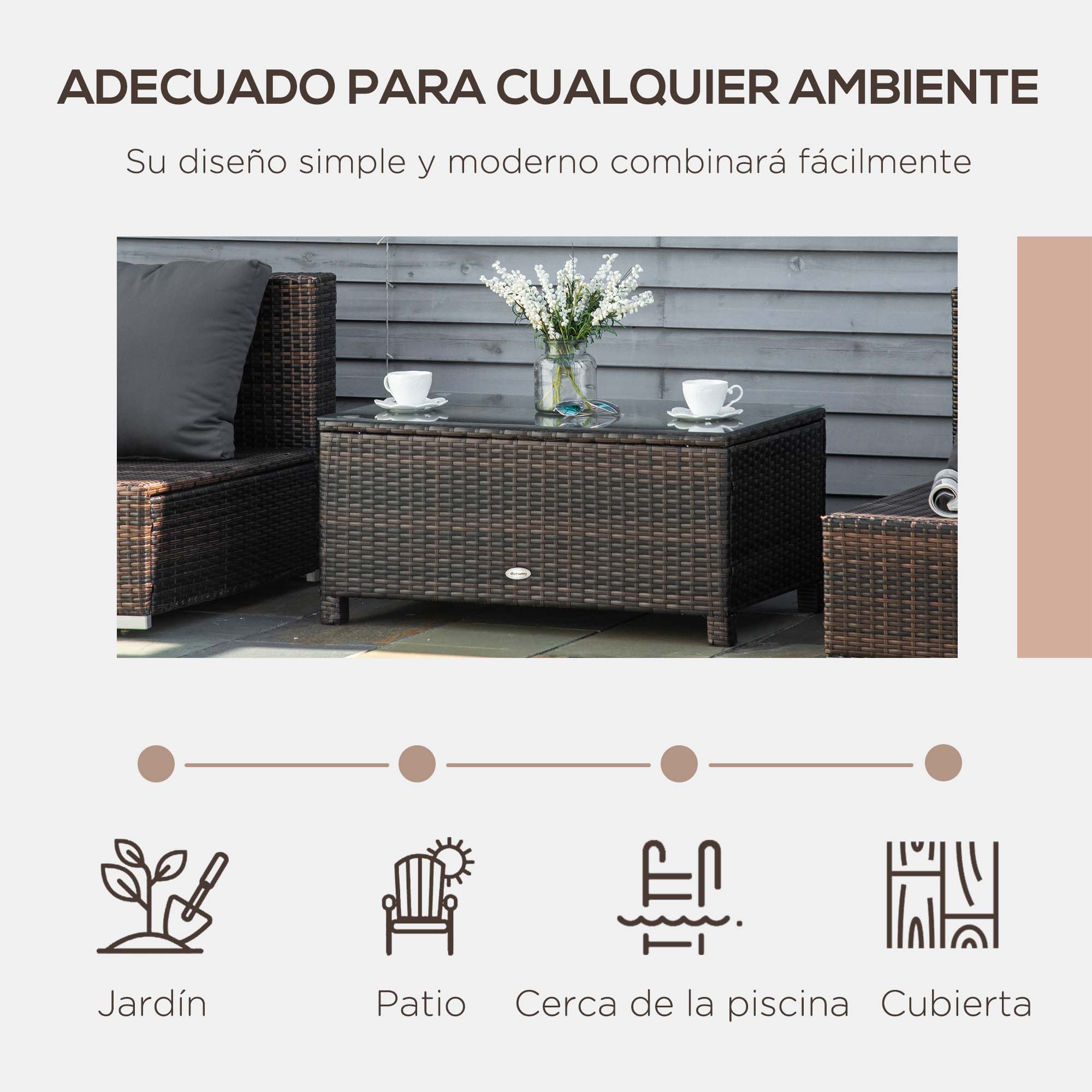 Outsunny Mesa De Jardín De Ratán Sintético Con Vidrio Templado 85x50x39cm Marrón - Image 6