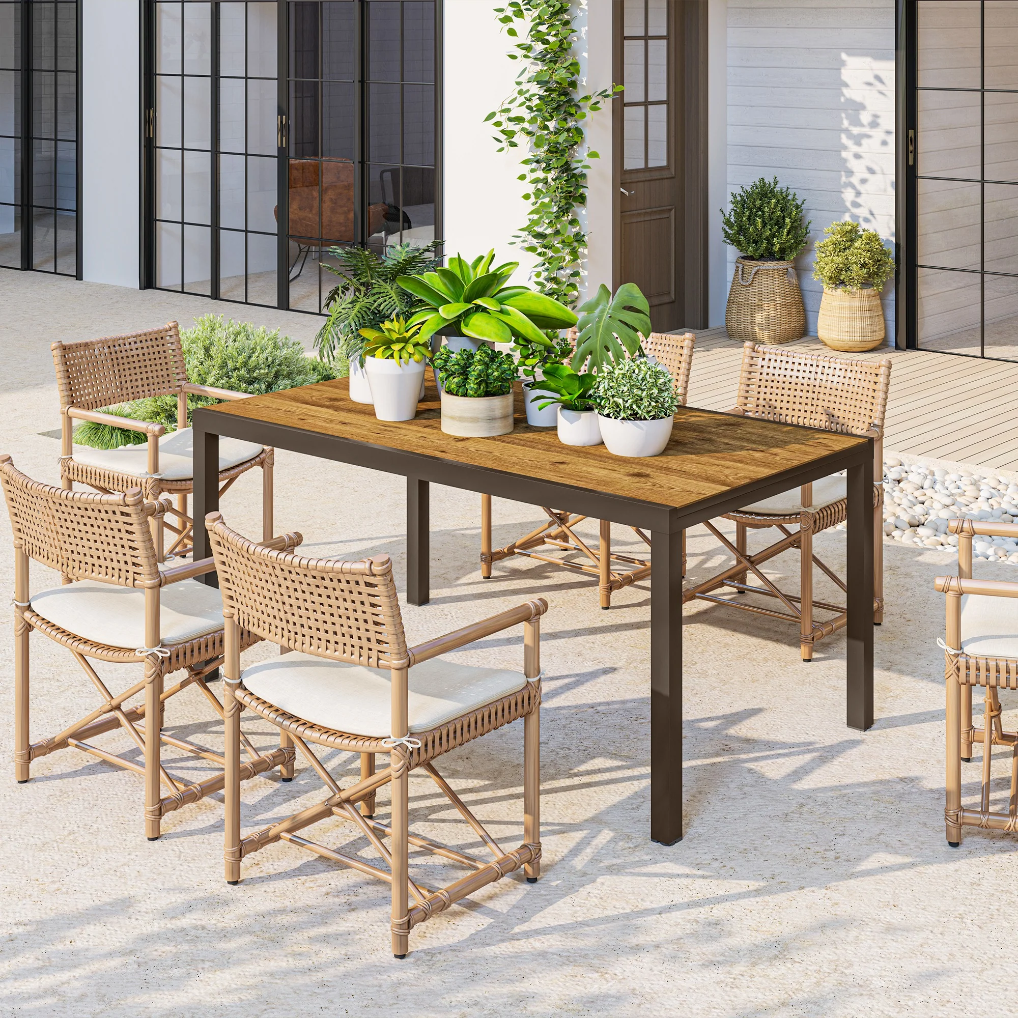 Outsunny Mesa De Jardín Extensible 160-240 Cm Con Borde De Aluminio Marrón - Image 4