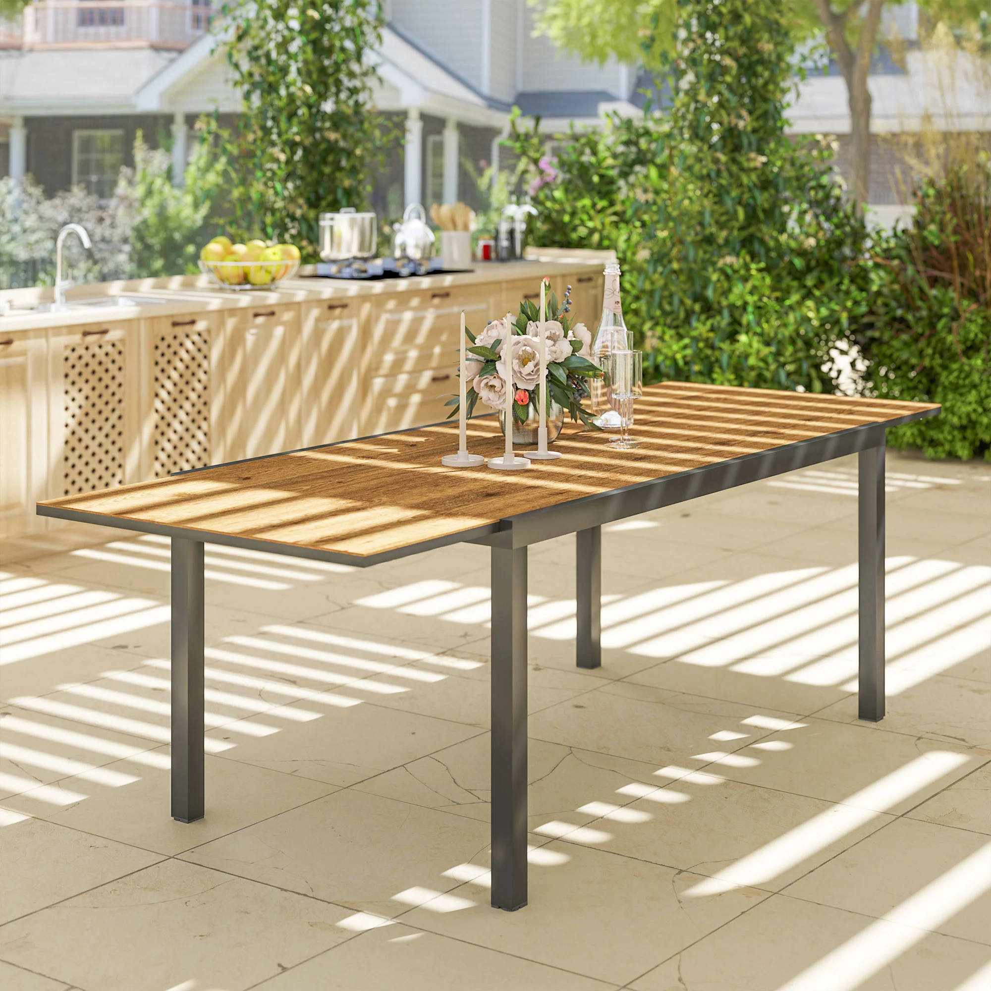 Outsunny Mesa De Jardín Extensible 160-240 Cm Con Borde De Aluminio Marrón - Image 5