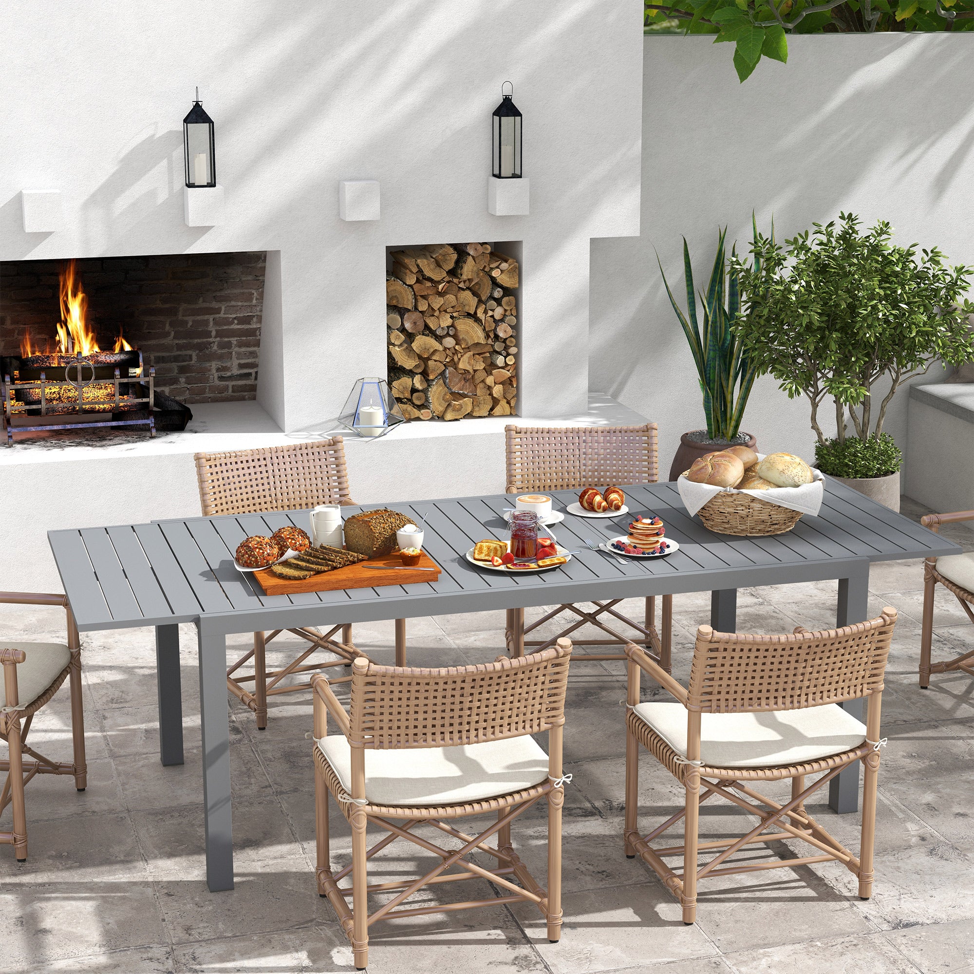 Outsunny Mesa De Jardín Extensible Con Marco De Aluminio 180/240x94x73 Cm Gris - Image 2