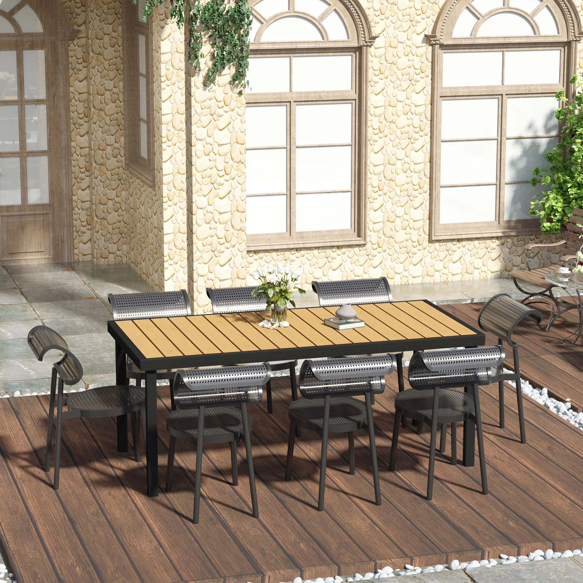 Outsunny Mesa De Jardín Mesa De Comedor De Aluminio Para 8 Personas 190x90x74 Cm - Image 2