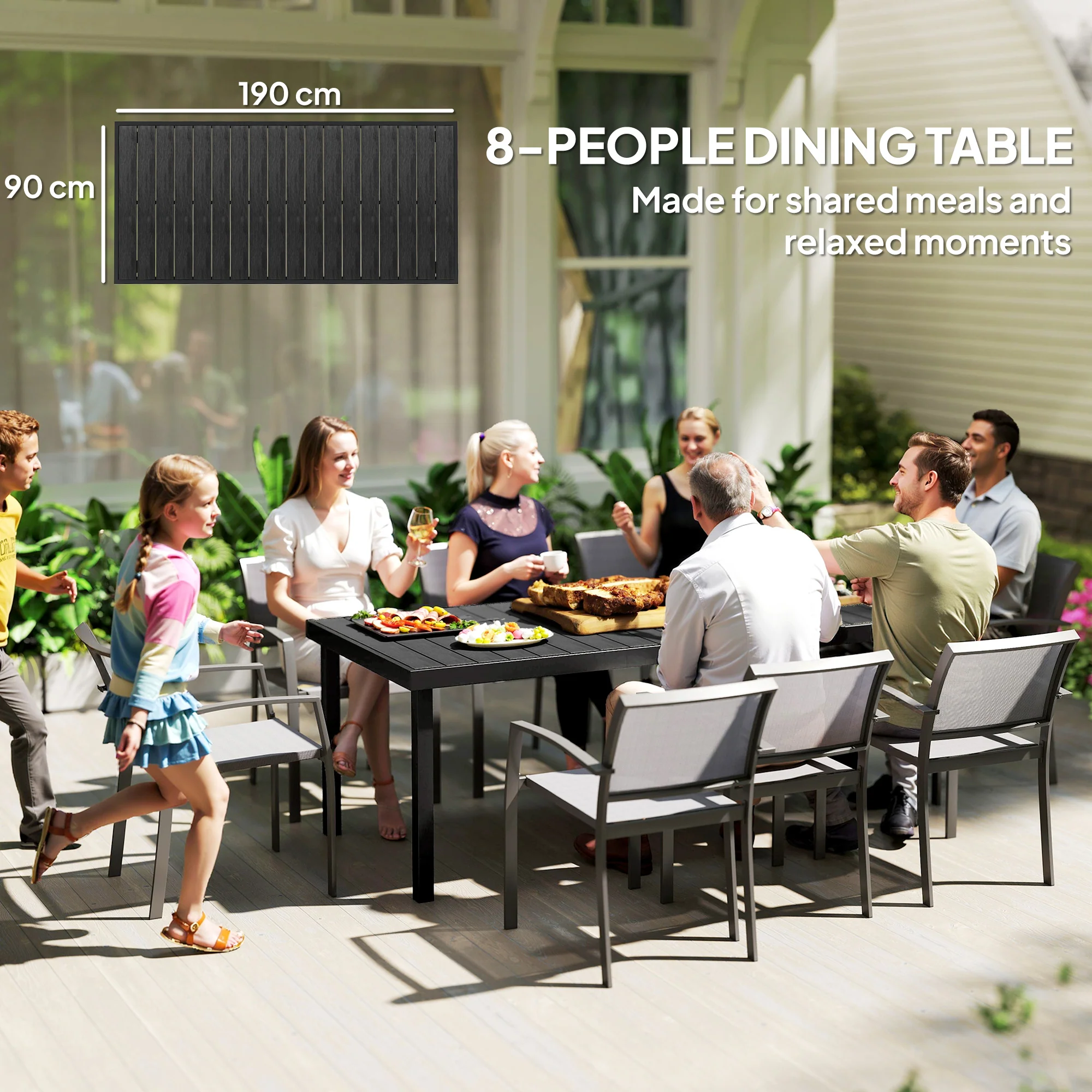 Outsunny Mesa De Jardín Mesa De Comedor De Aluminio Para 8 Personas 190x90x74 Cm - Image 4