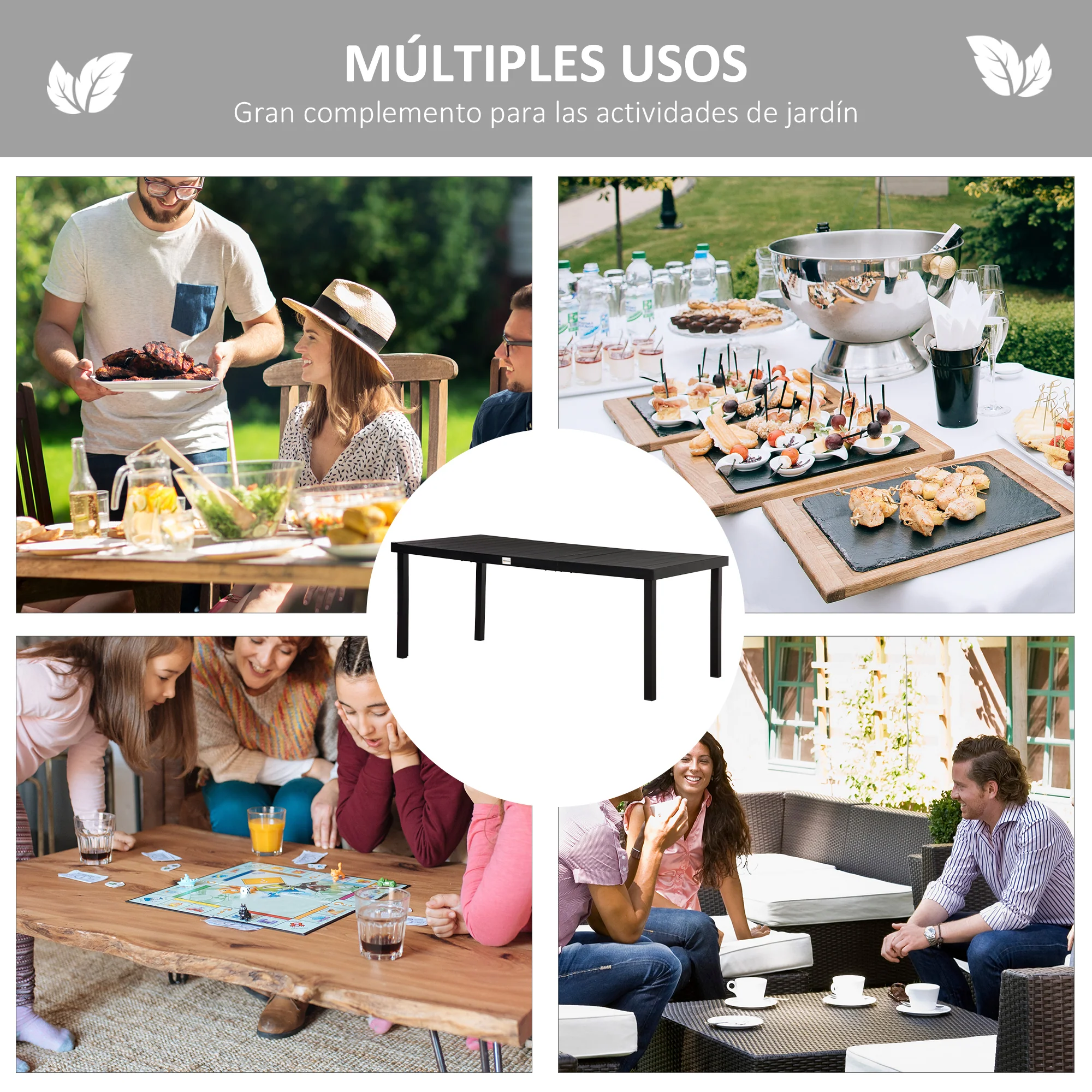 Outsunny Mesa De Jardín Mesa De Comedor De Aluminio Para 8 Personas 190x90x74 Cm - Image 6