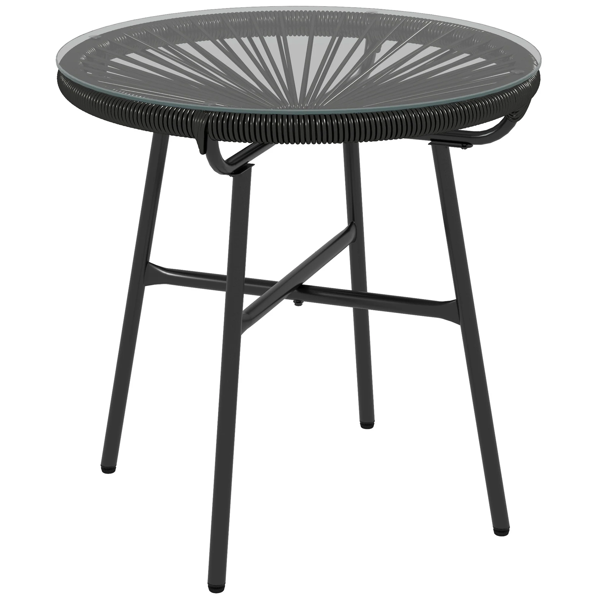 Outsunny Mesa De Jardín Ratán Sintético Con Tablero De Vidrio Templado Ø50x50 Cm