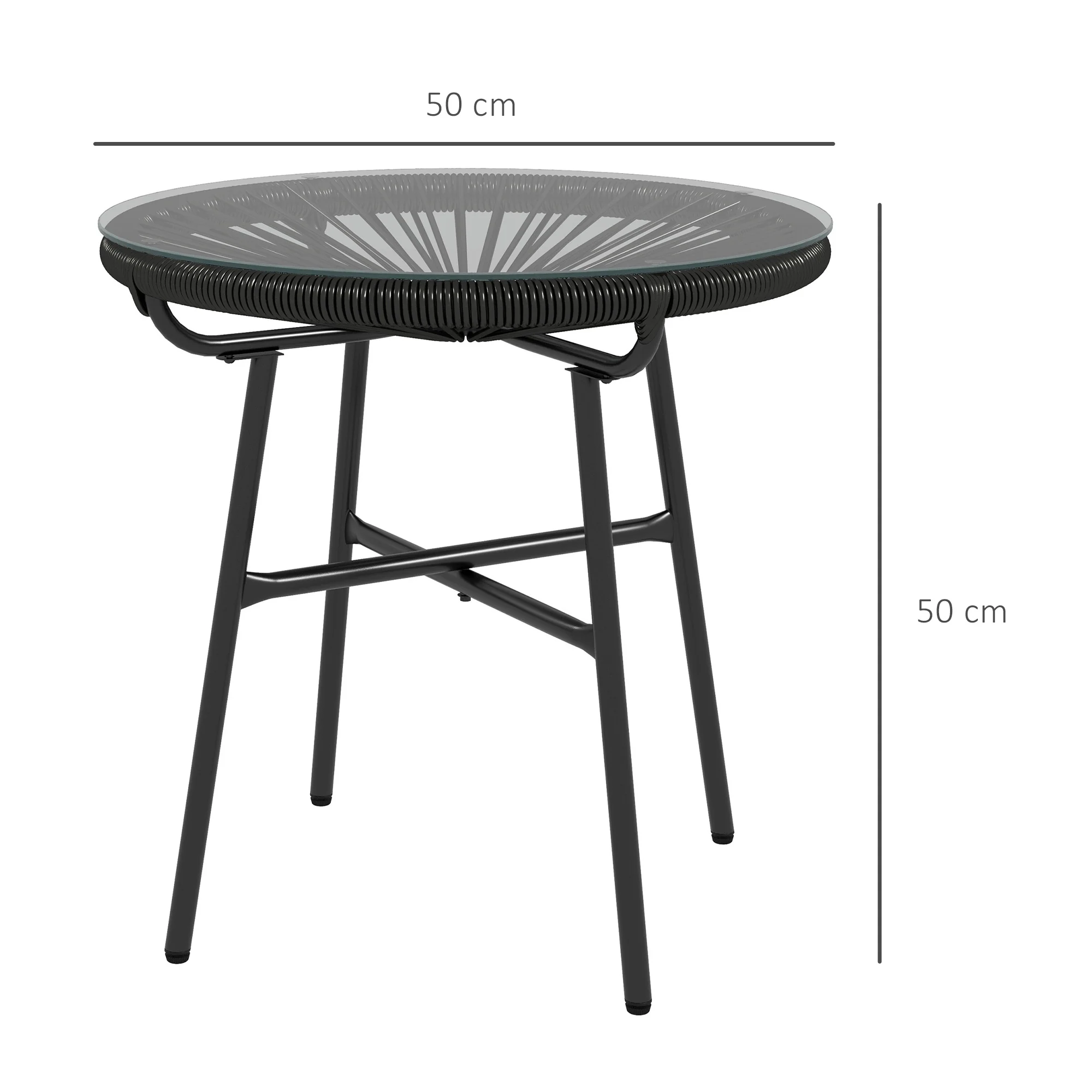 Outsunny Mesa De Jardín Ratán Sintético Con Tablero De Vidrio Templado Ø50x50 Cm - Image 3