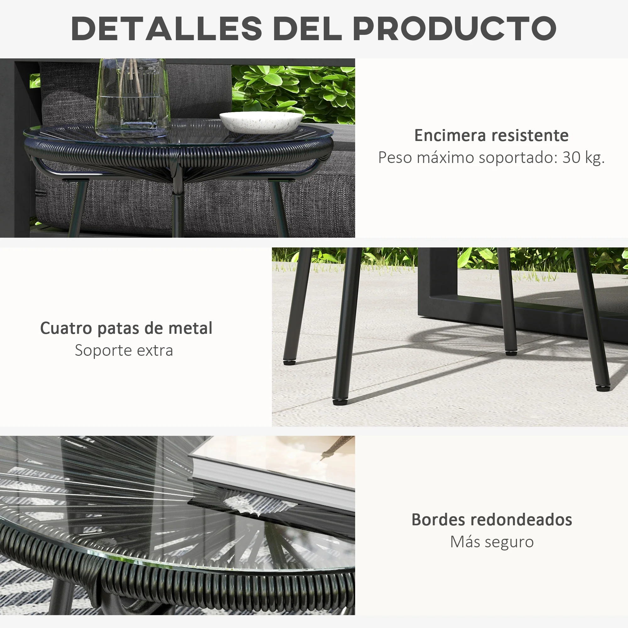 Outsunny Mesa De Jardín Ratán Sintético Con Tablero De Vidrio Templado Ø50x50 Cm - Image 6