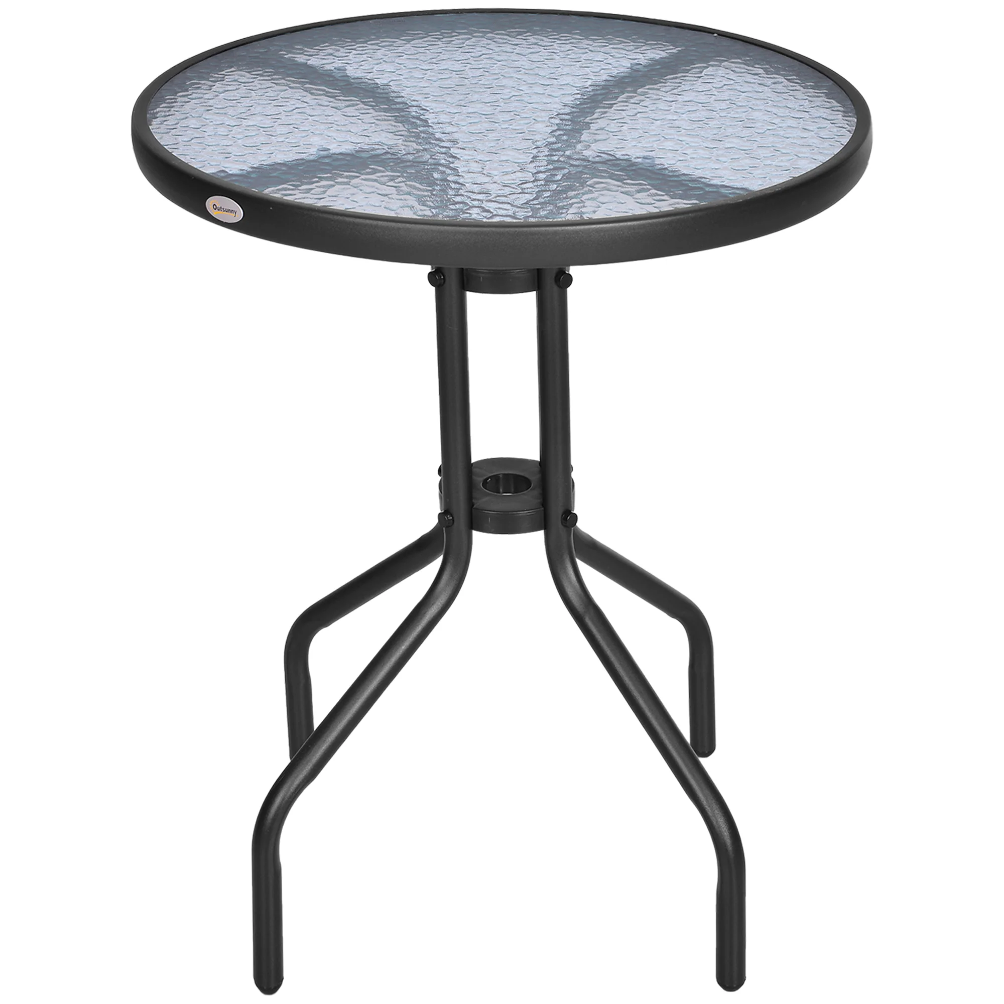 Outsunny Mesa De Jardín Redonda Con Vidrio Templado Marco Metal Ø60x70 Cm Negro