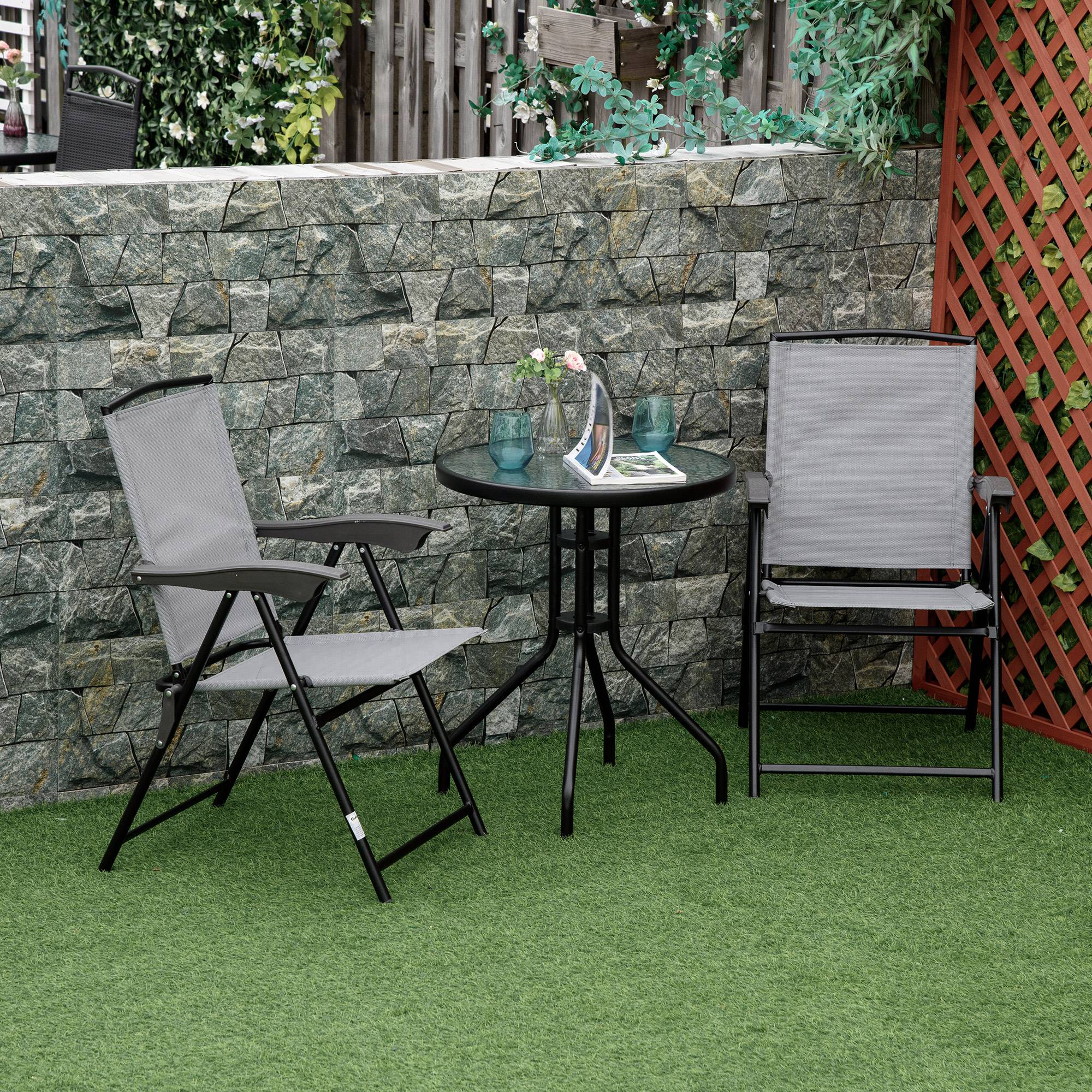 Outsunny Mesa De Jardín Redonda Con Vidrio Templado Marco Metal Ø60x70 Cm Negro - Image 2
