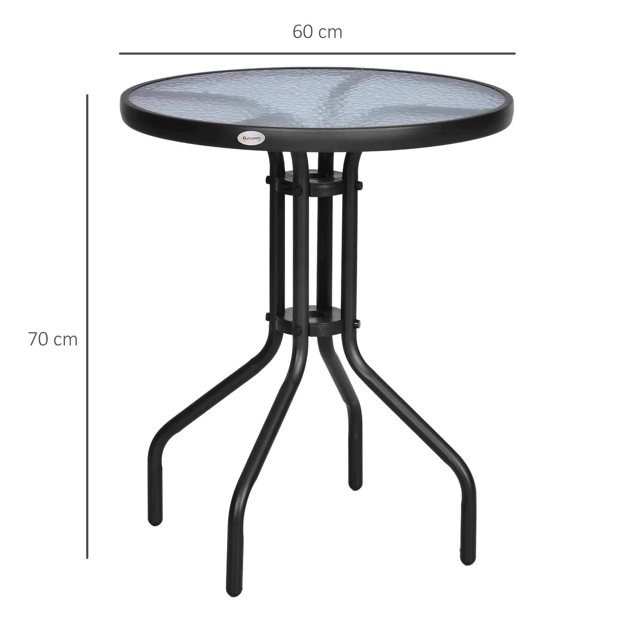Outsunny Mesa De Jardín Redonda Con Vidrio Templado Marco Metal Ø60x70 Cm Negro - Image 3