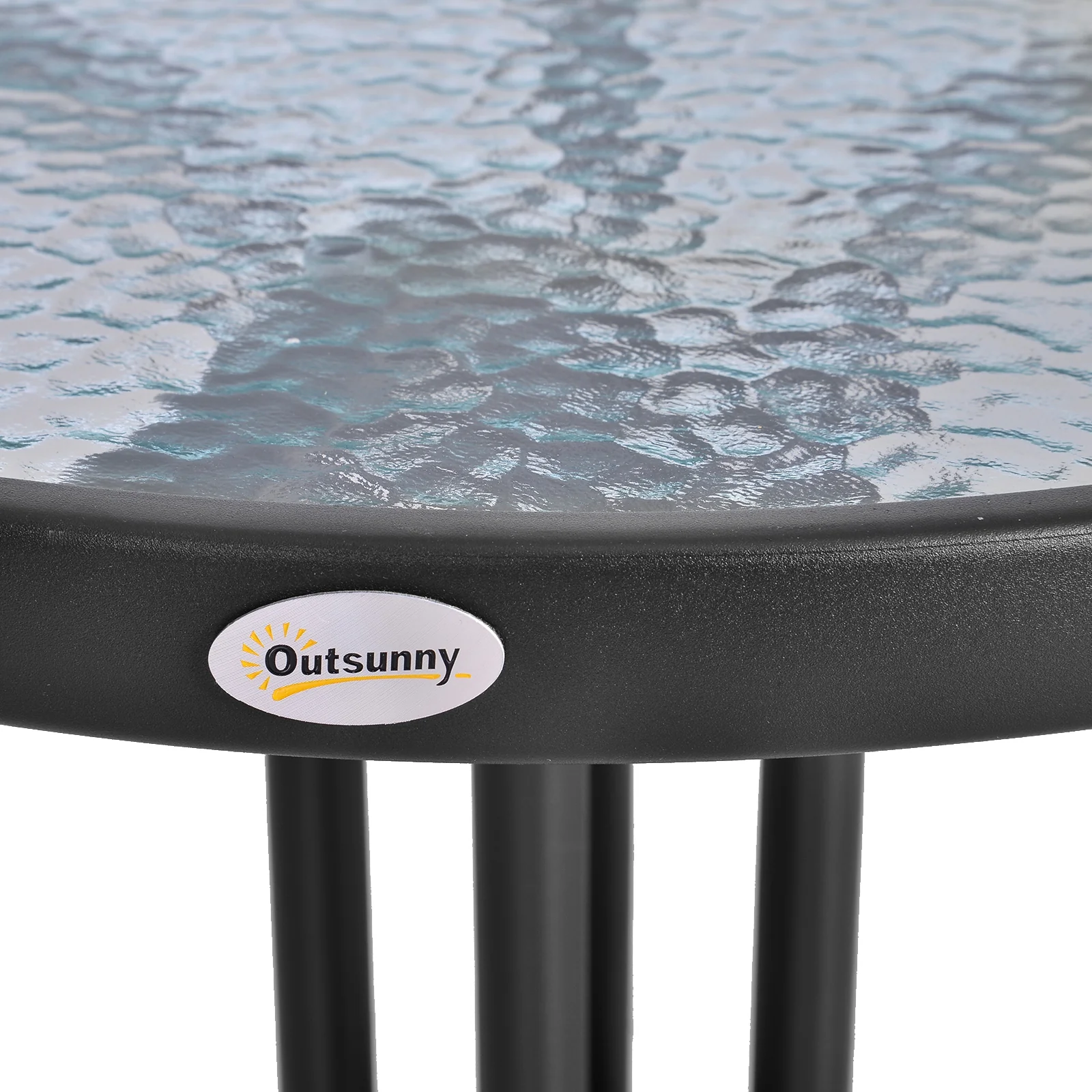 Outsunny Mesa De Jardín Redonda Con Vidrio Templado Marco Metal Ø60x70 Cm Negro - Image 4