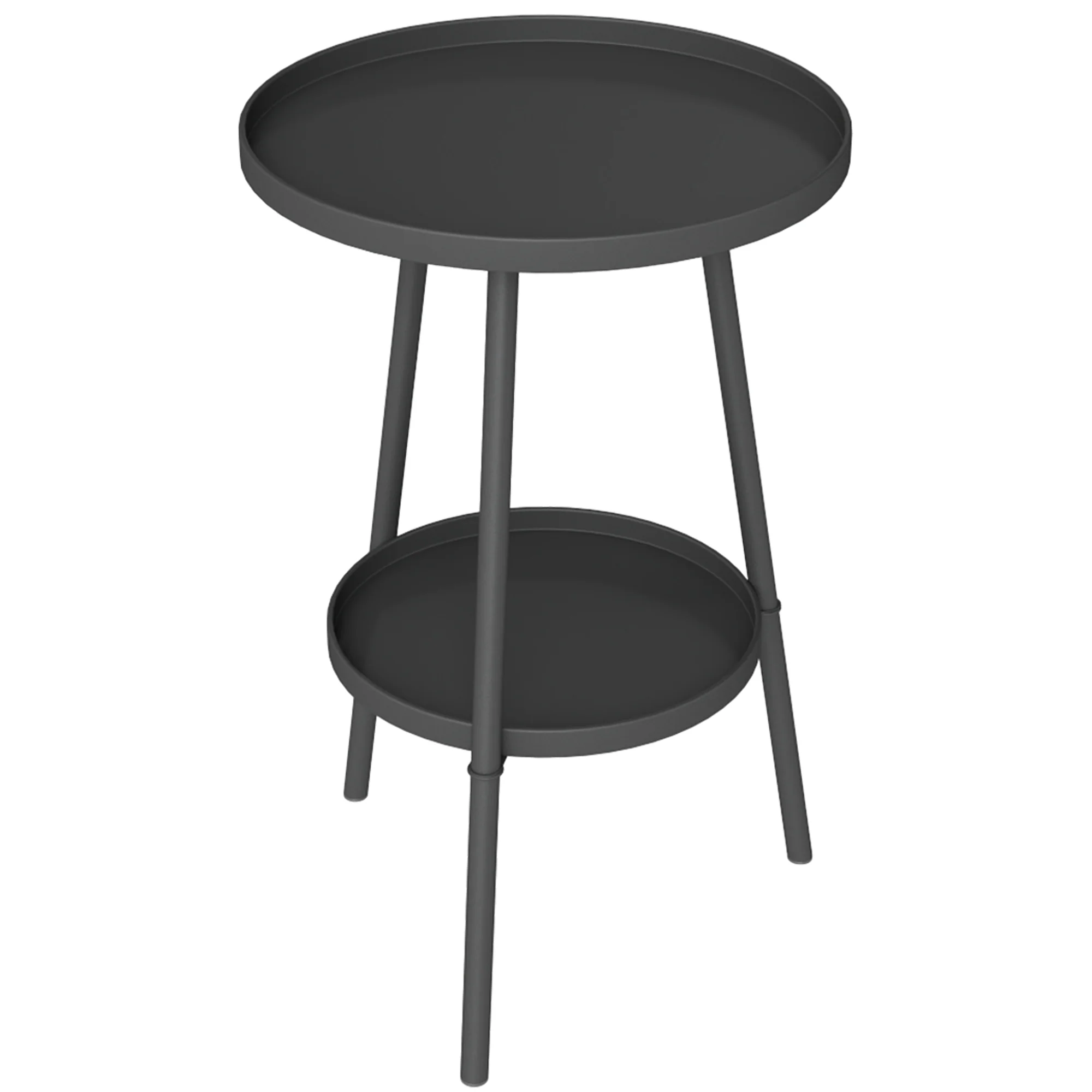 Outsunny Mesa De Jardín Redonda De 2 Niveles Con Bandeja Inferior Negro
