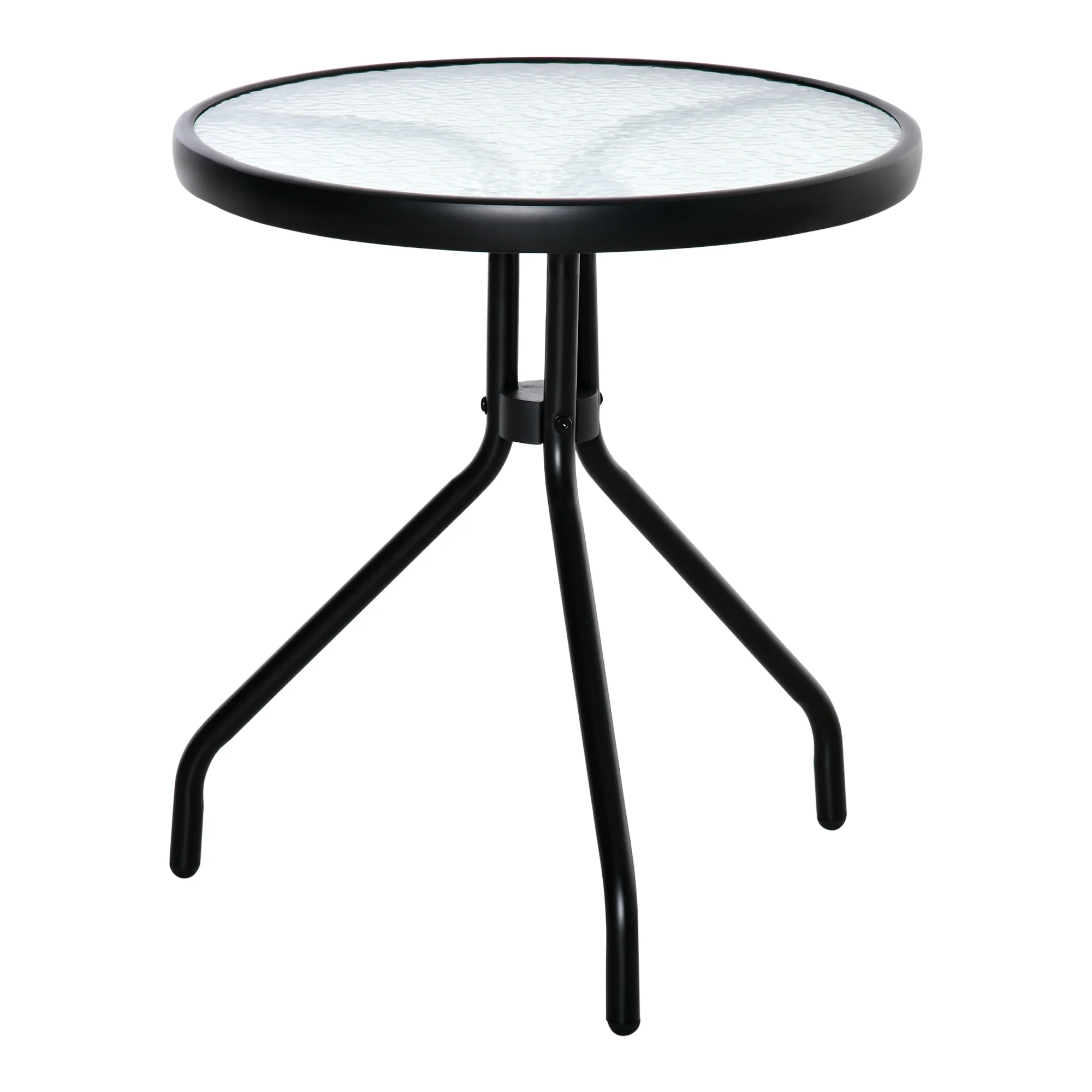 Outsunny Mesa Jardín Redonda Con Tablero De Cristal Para Terraza Ø50x55 Cm Negro