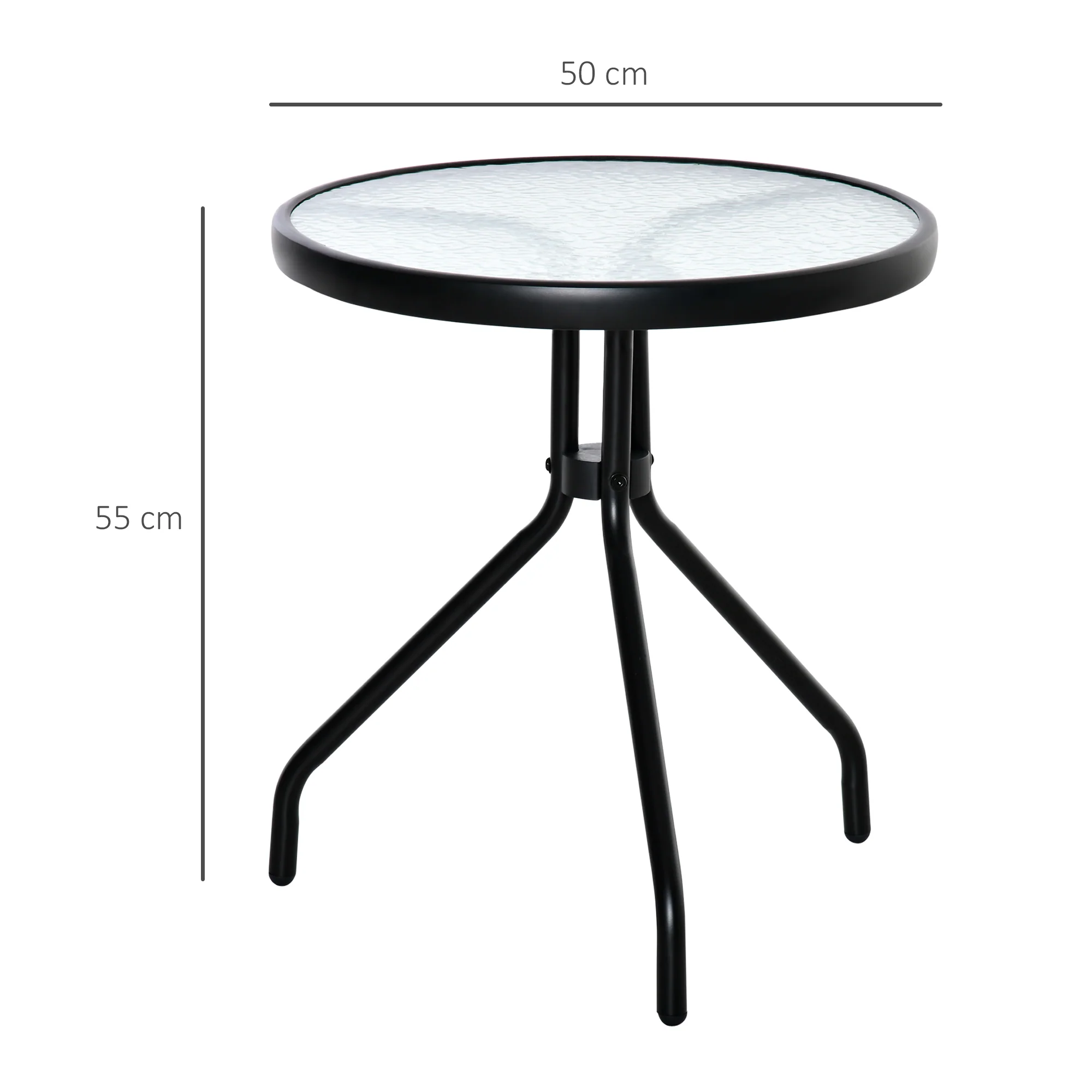 Outsunny Mesa Jardín Redonda Con Tablero De Cristal Para Terraza Ø50x55 Cm Negro - Image 3