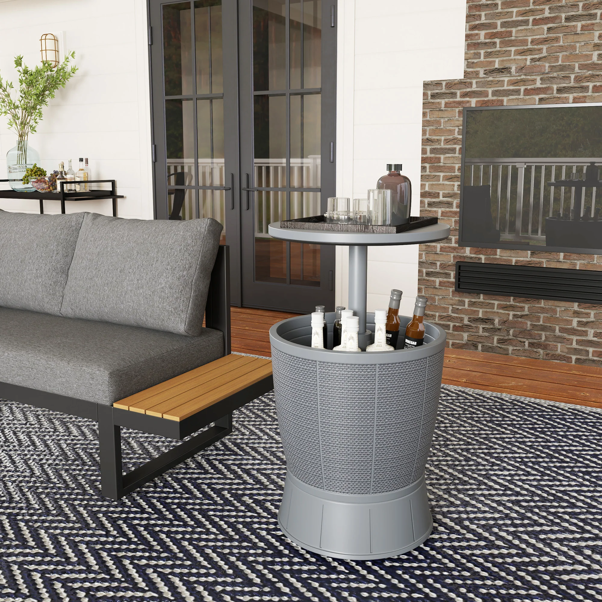 Outsunny Mesa Nevera Para Exterior 41 L 3 En 1 Cool Bar Mesa Auxiliar Gris - Image 4