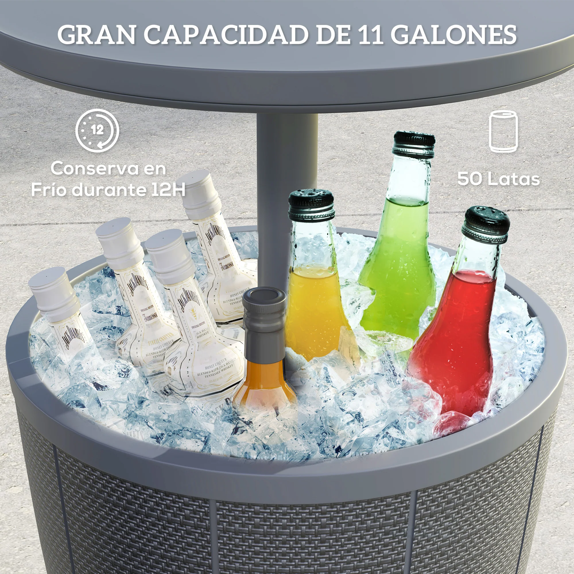 Outsunny Mesa Nevera Para Exterior 41 L 3 En 1 Cool Bar Mesa Auxiliar Gris - Image 6