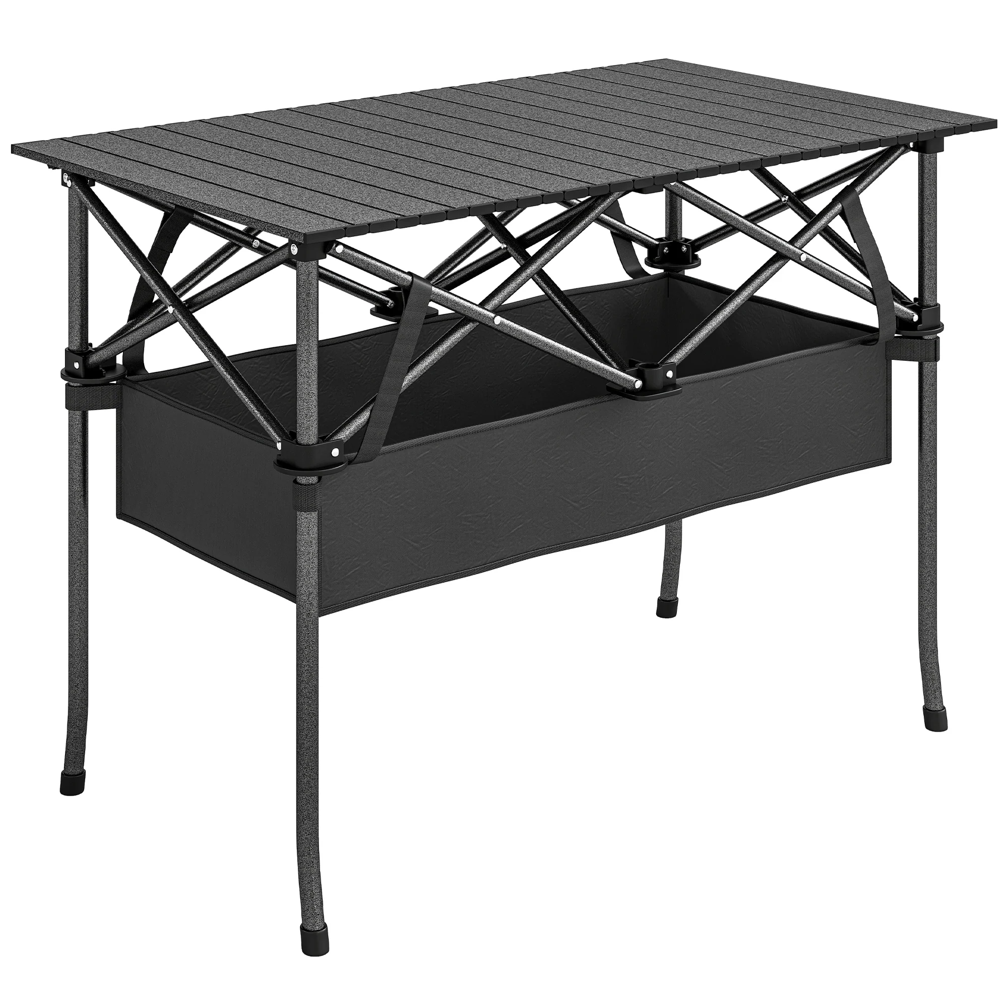 Outsunny Mesa Plegable Camping 93x55x68 Cm Con Red De Almacenamiento Negro