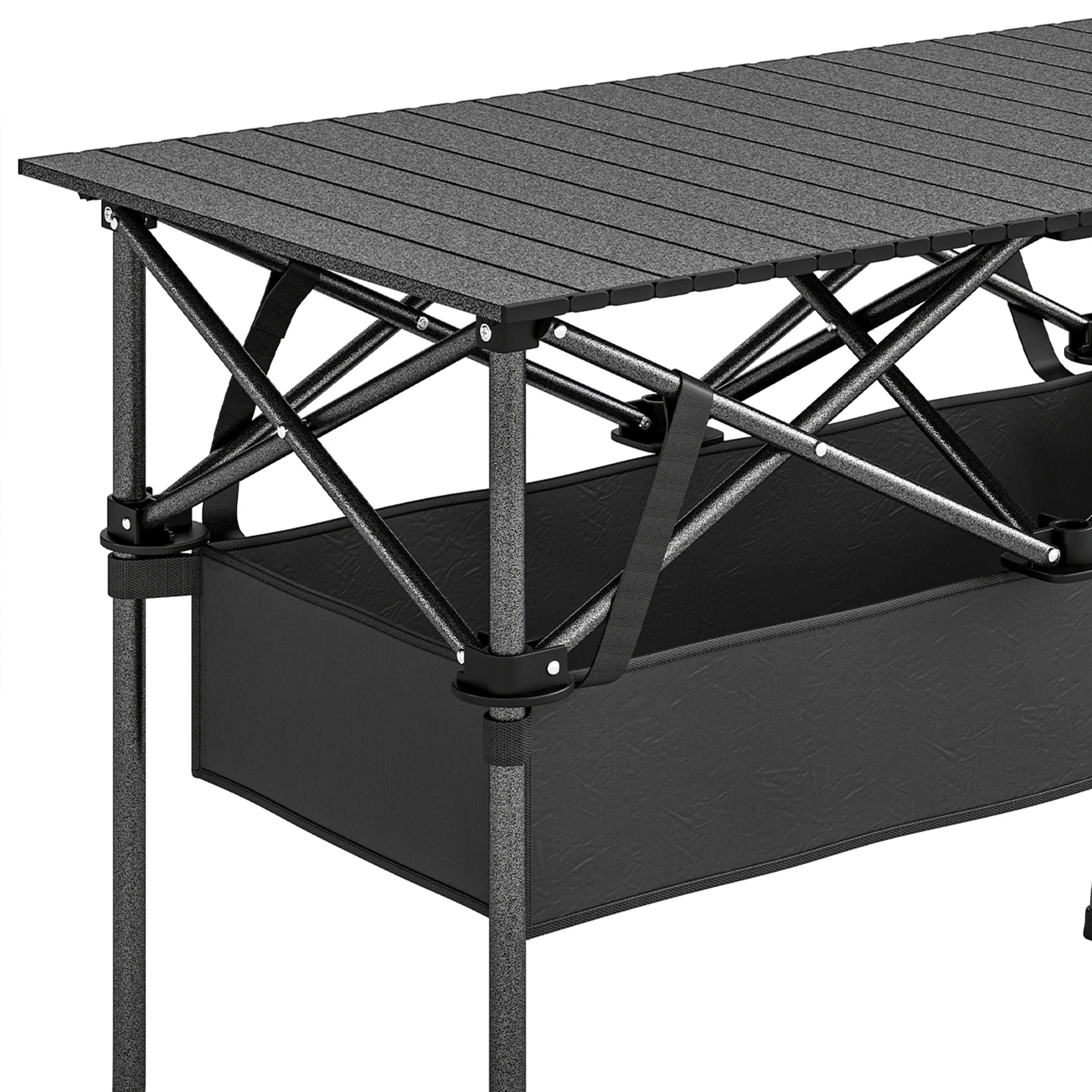 Outsunny Mesa Plegable Camping 93x55x68 Cm Con Red De Almacenamiento Negro - Image 4