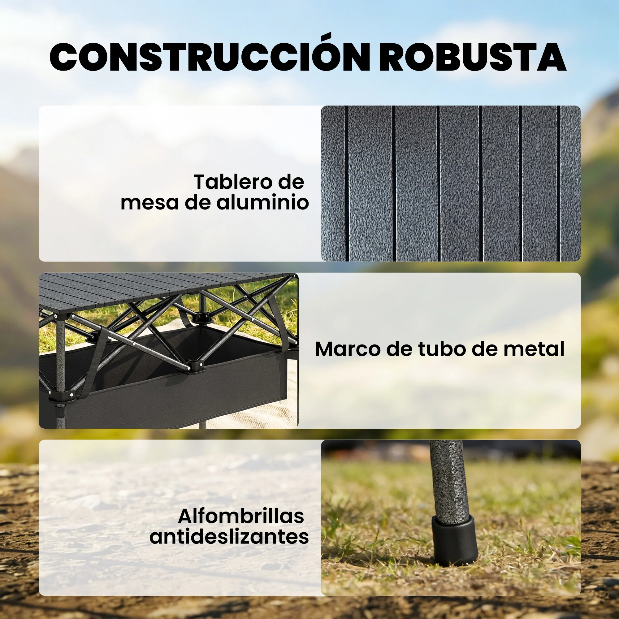 Outsunny Mesa Plegable Camping 93x55x68 Cm Con Red De Almacenamiento Negro - Image 6