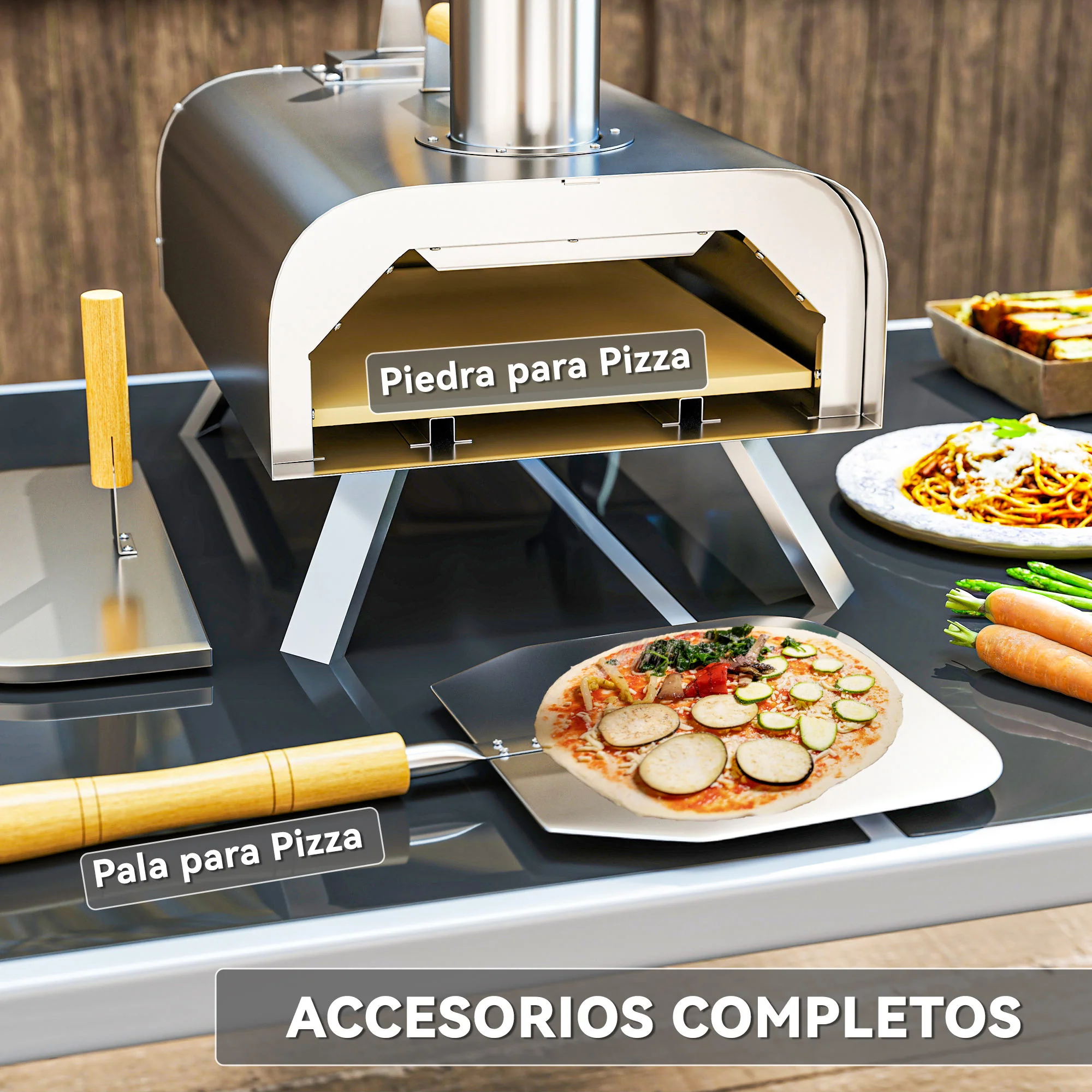Outsunny Mini Horno De Pizza Exterior Portátil De Acero Inoxidable Con - Image 6