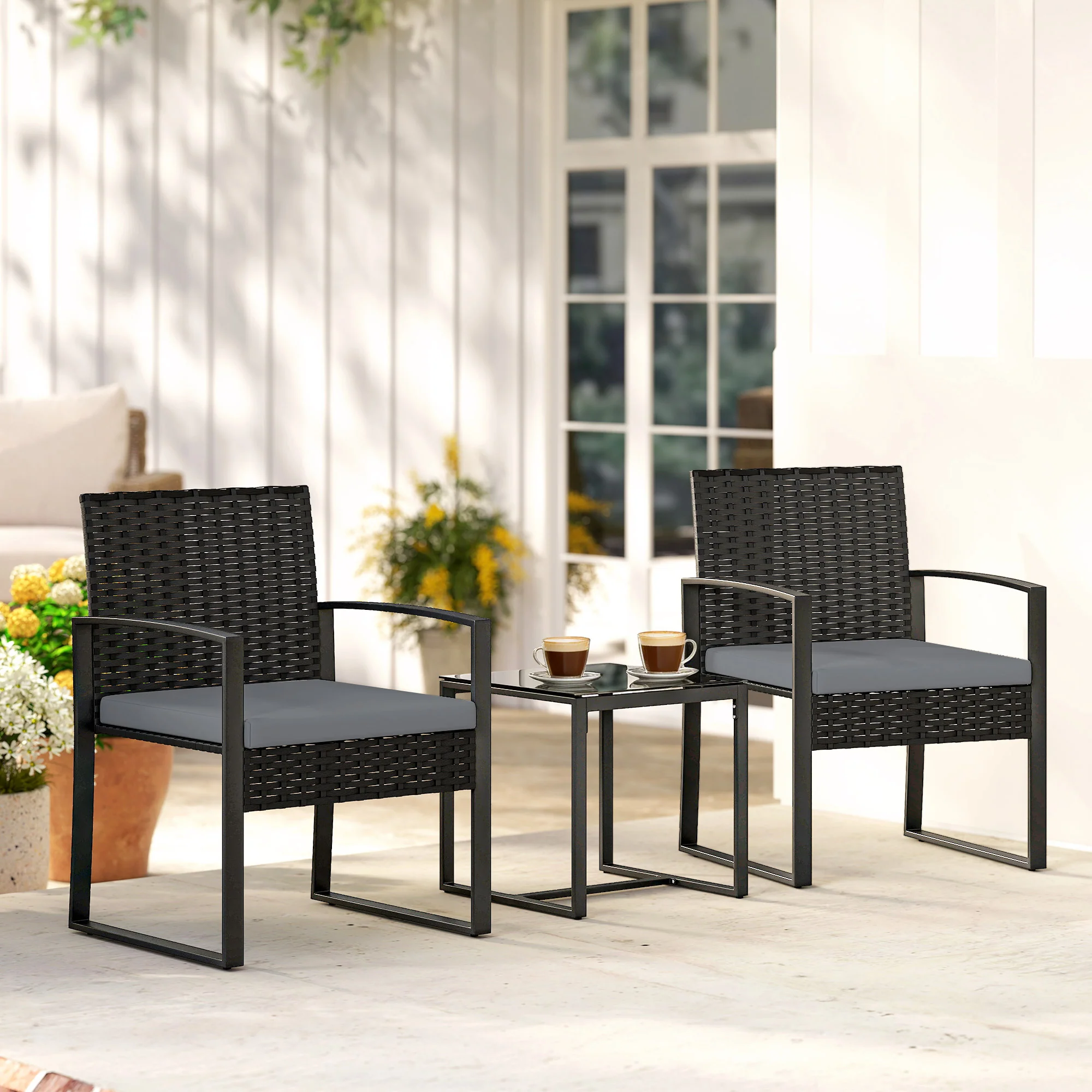 Outsunny Muebles De Jardín Con 2 Sillas Con Cojines Lavables Y Mesa De Vidrio - Image 2