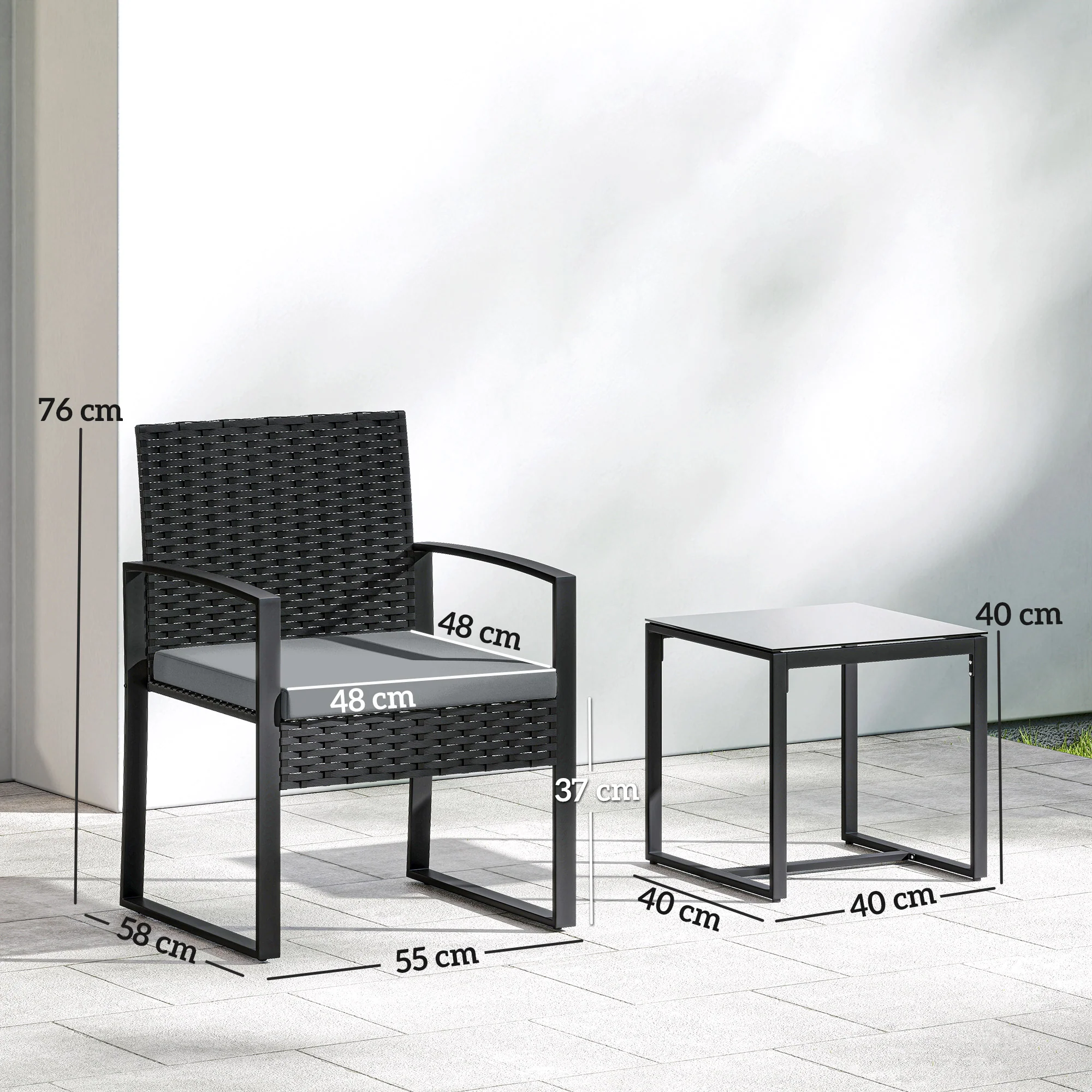 Outsunny Muebles De Jardín Con 2 Sillas Con Cojines Lavables Y Mesa De Vidrio - Image 3