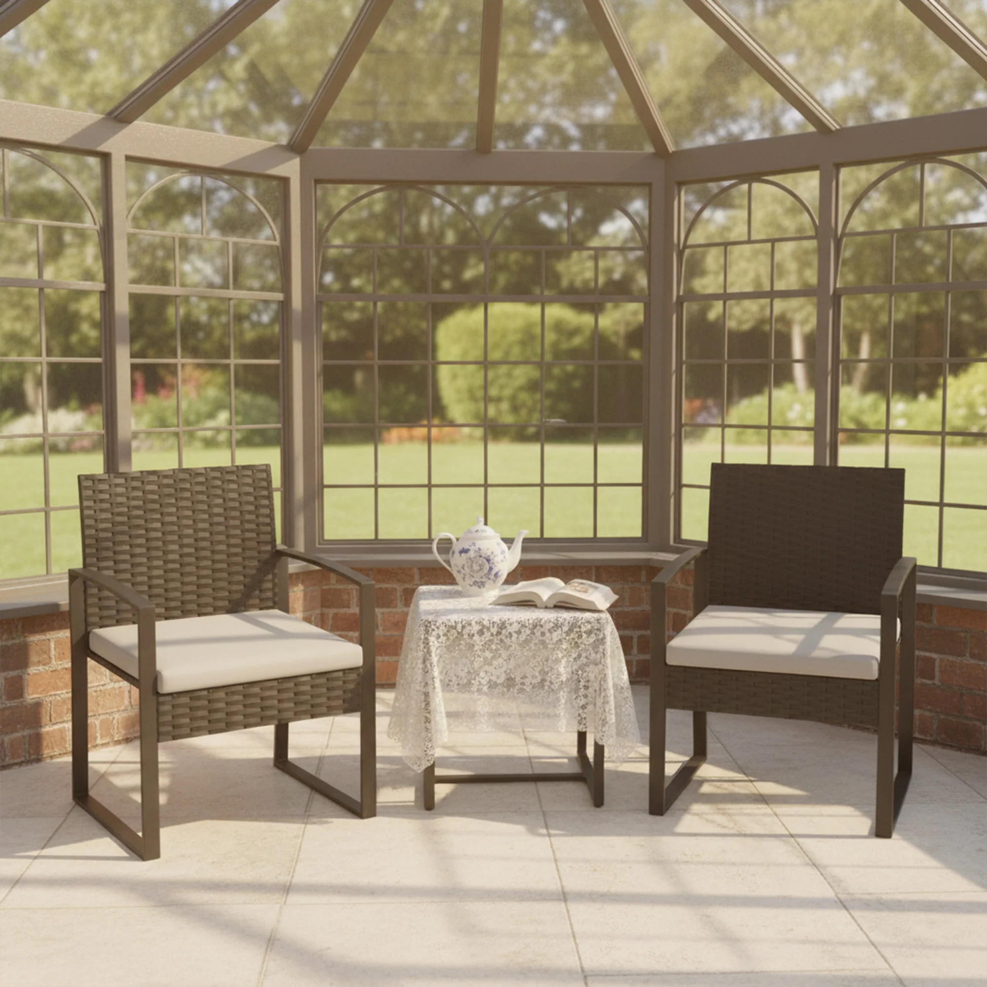 Outsunny Muebles De Jardín Con 2 Sillas Con Cojines Lavables Y Mesa De Vidrio - Image 5