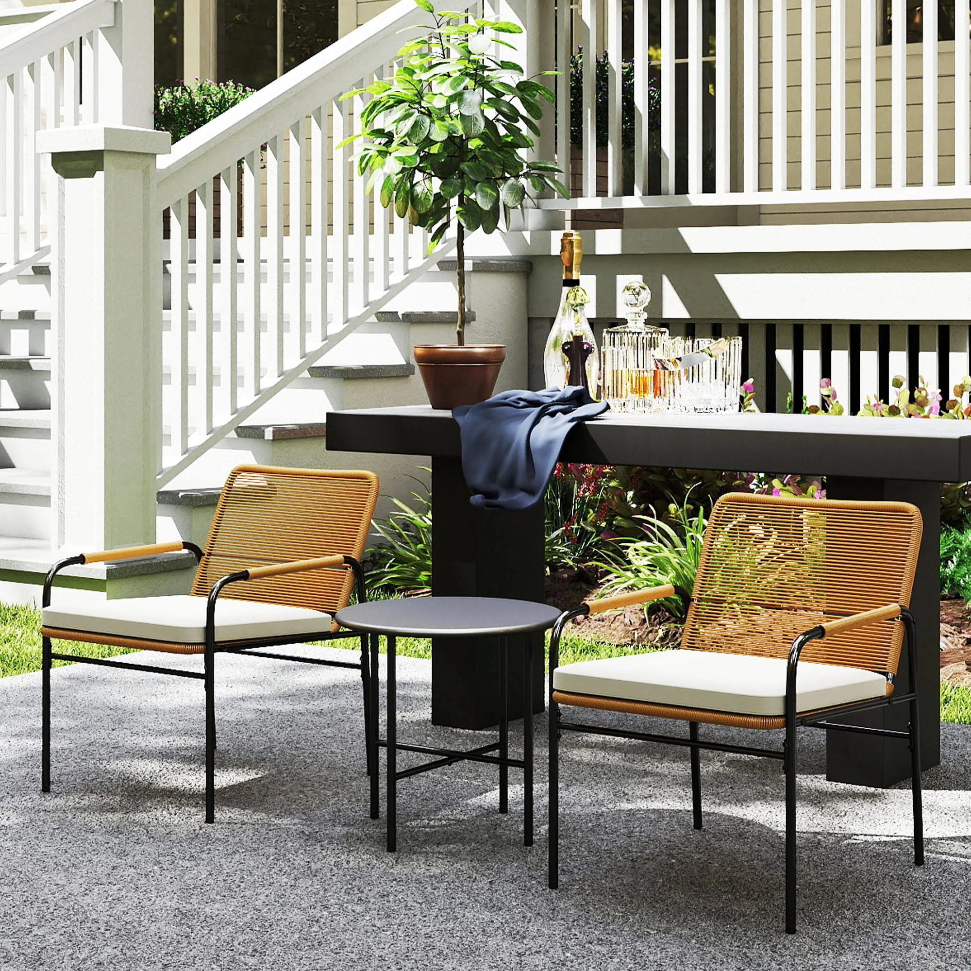 Outsunny Muebles De Jardín Con 2 Sillas Con Cojines Lavables Y Mesa Resistente - Image 2
