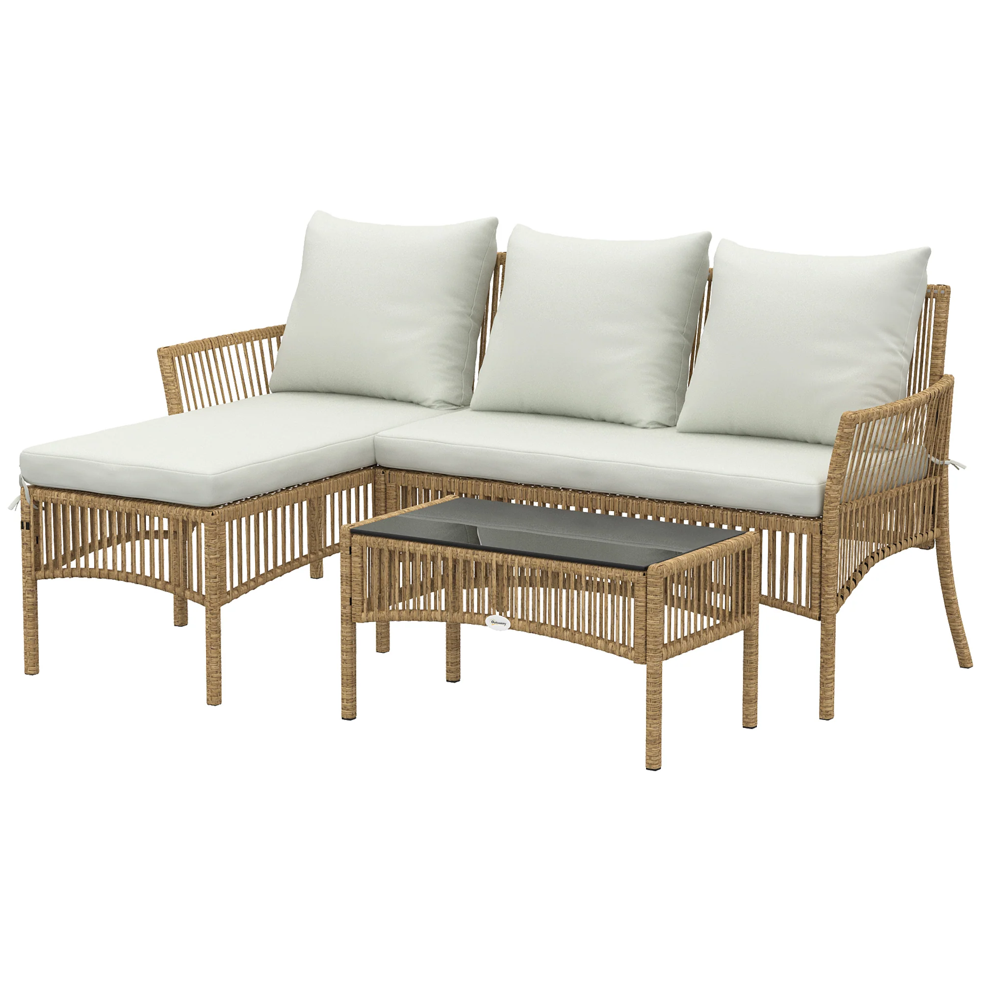 Outsunny Muebles Jardín Ratán 3 Piezas Cojines, Blanco Crema - Image 5