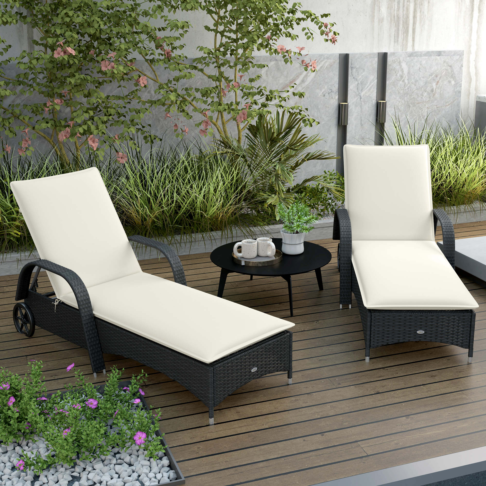 Outsunny Pack 2 Cojines Para Tumbonas Plegables 193x58x6 Cm Crema - Image 2
