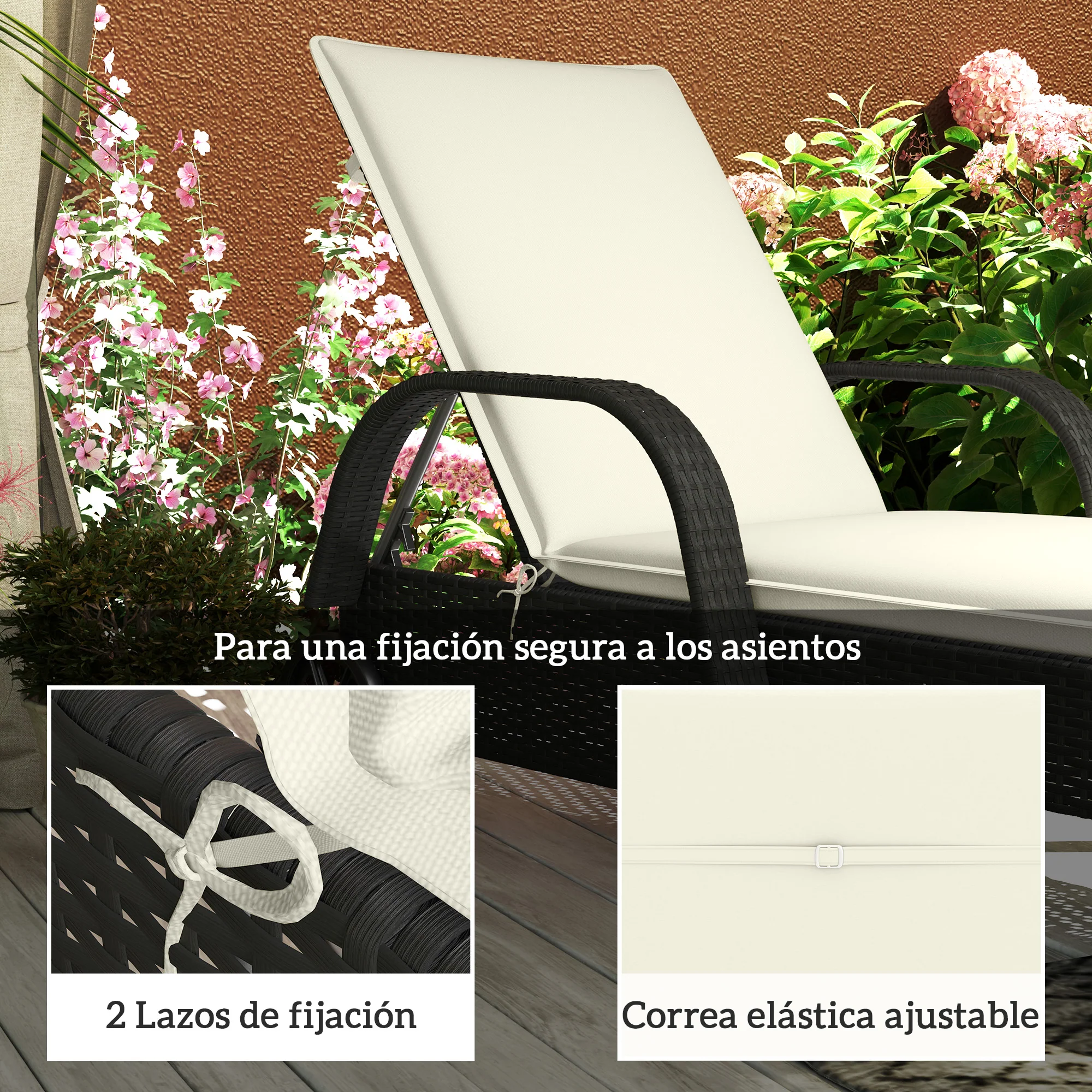 Outsunny Pack 2 Cojines Para Tumbonas Plegables 193x58x6 Cm Crema - Image 6