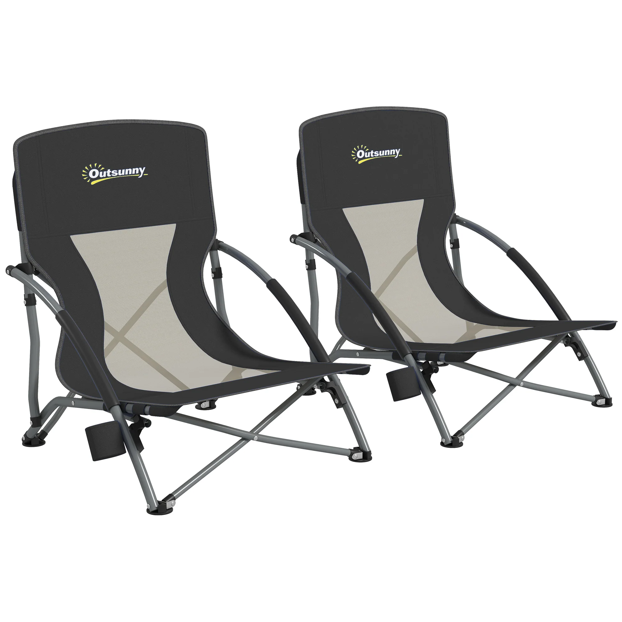 Outsunny Pack De 2 Sillas De Playa Plegables Ligeras Con Respaldo De Malla Negro