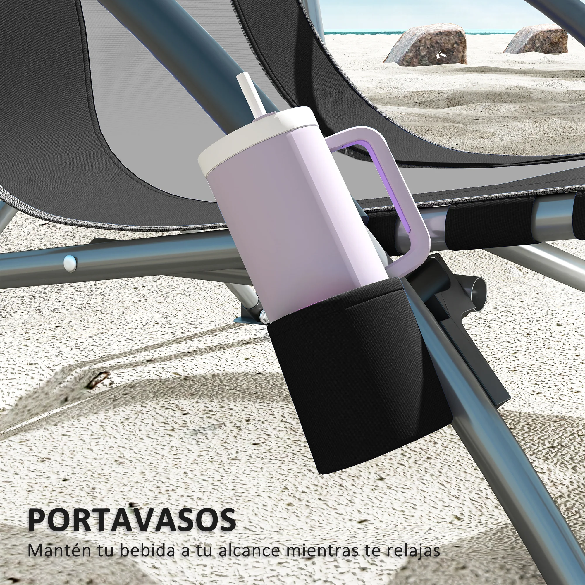Outsunny Pack De 2 Sillas De Playa Plegables Ligeras Con Respaldo De Malla Negro - Image 6